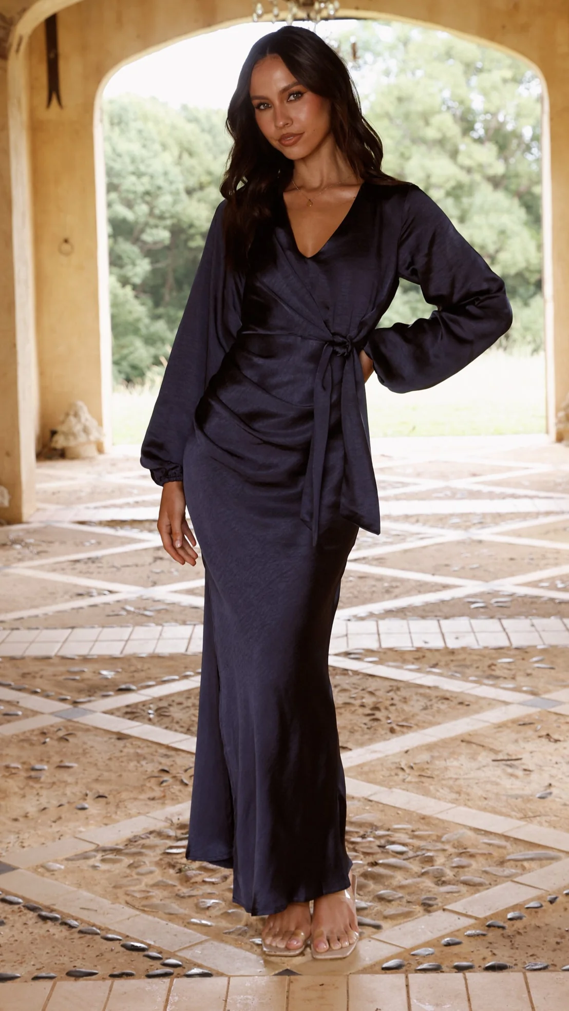 Ivy Long Sleeve Tie Front Maxi Dress - Navy - Image 10