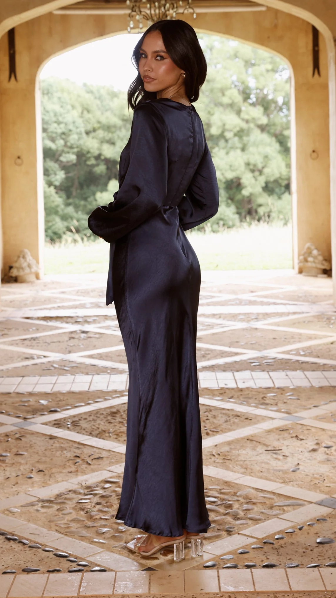 Ivy Long Sleeve Tie Front Maxi Dress - Navy - Image 2
