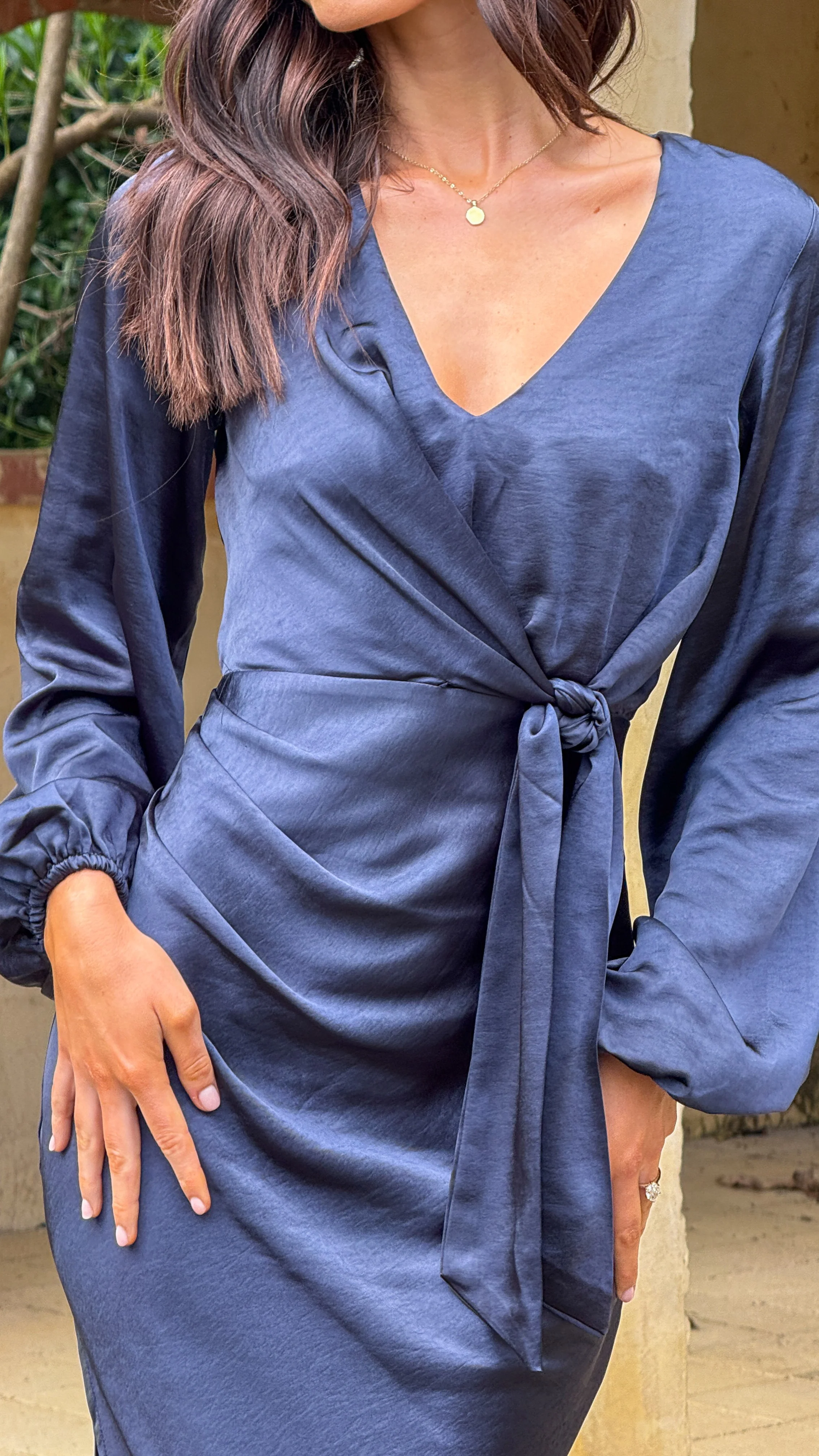 Ivy Long Sleeve Tie Front Maxi Dress - Navy - Image 6