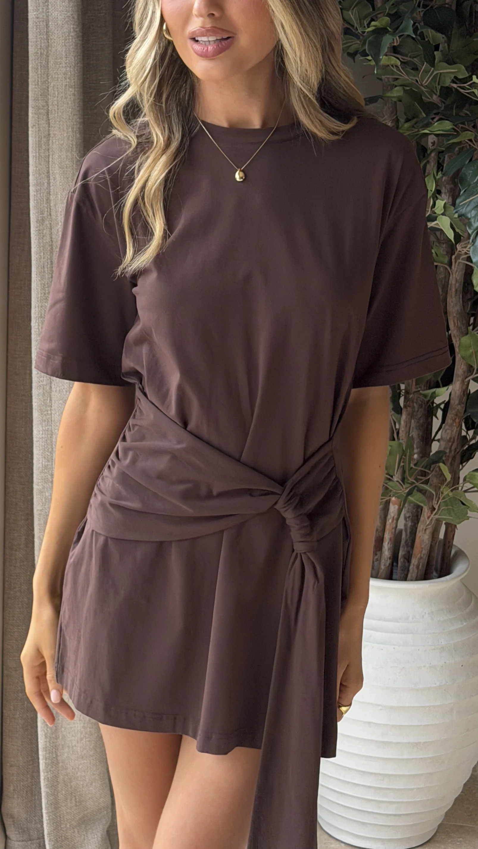 Jade Mini Dress - Chocolate - Image 4