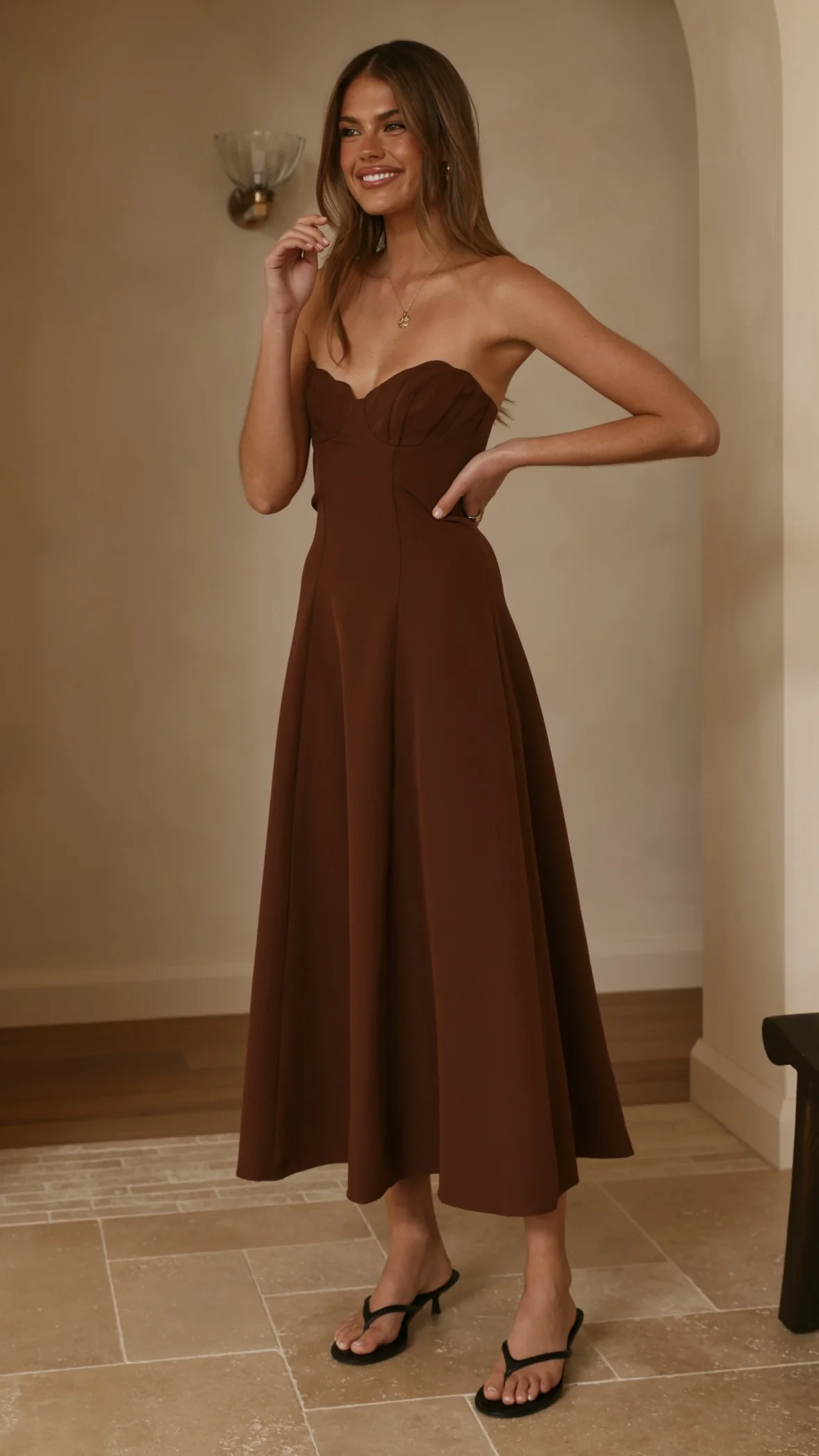 Janessa Strapless Midi Dress - Chocolate - Image 10