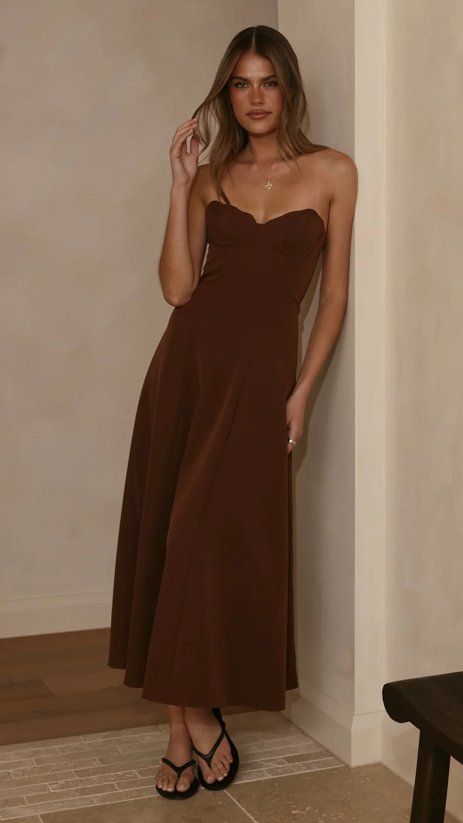 Janessa Strapless Midi Dress - Chocolate - Image 11