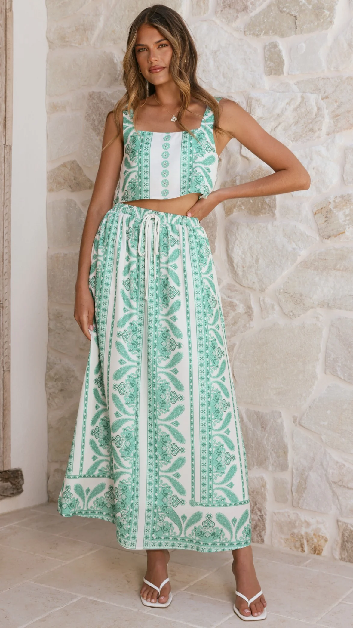 Jasmine Maxi Skirt - Green Aztec - Image 4