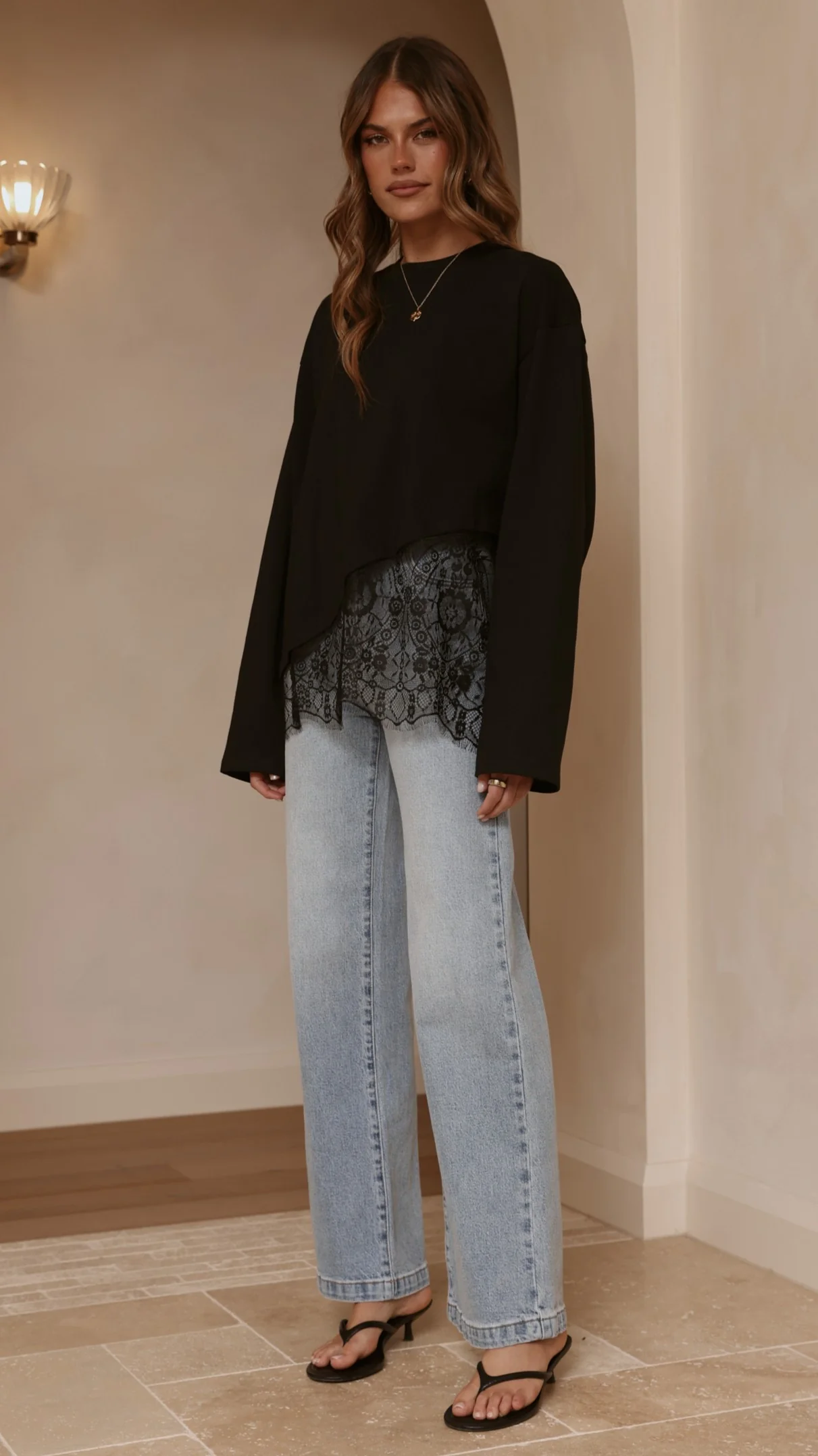 Javi Long Sleeve Lace Top - Black - Image 3