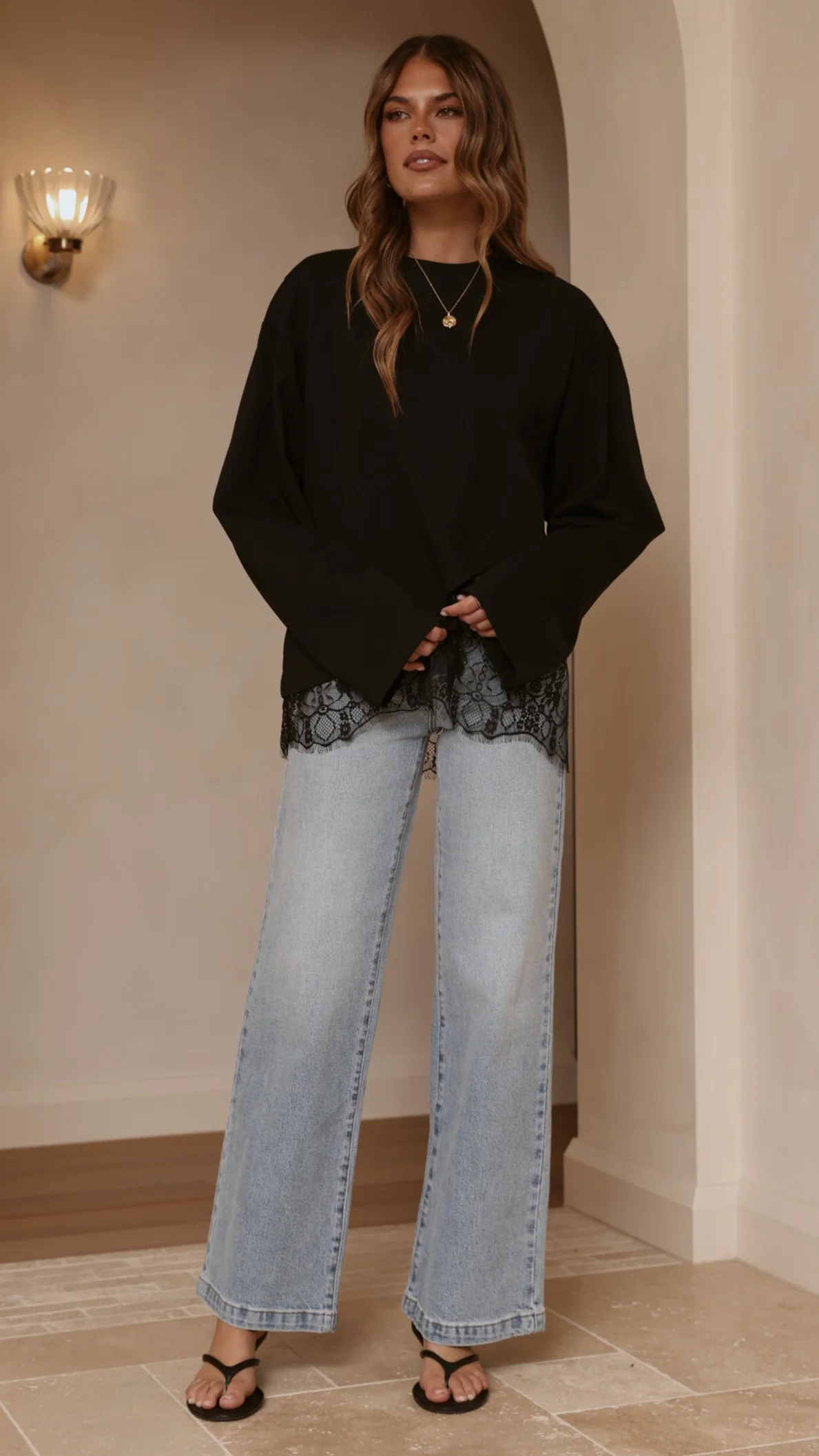 Javi Long Sleeve Lace Top - Black - Image 6