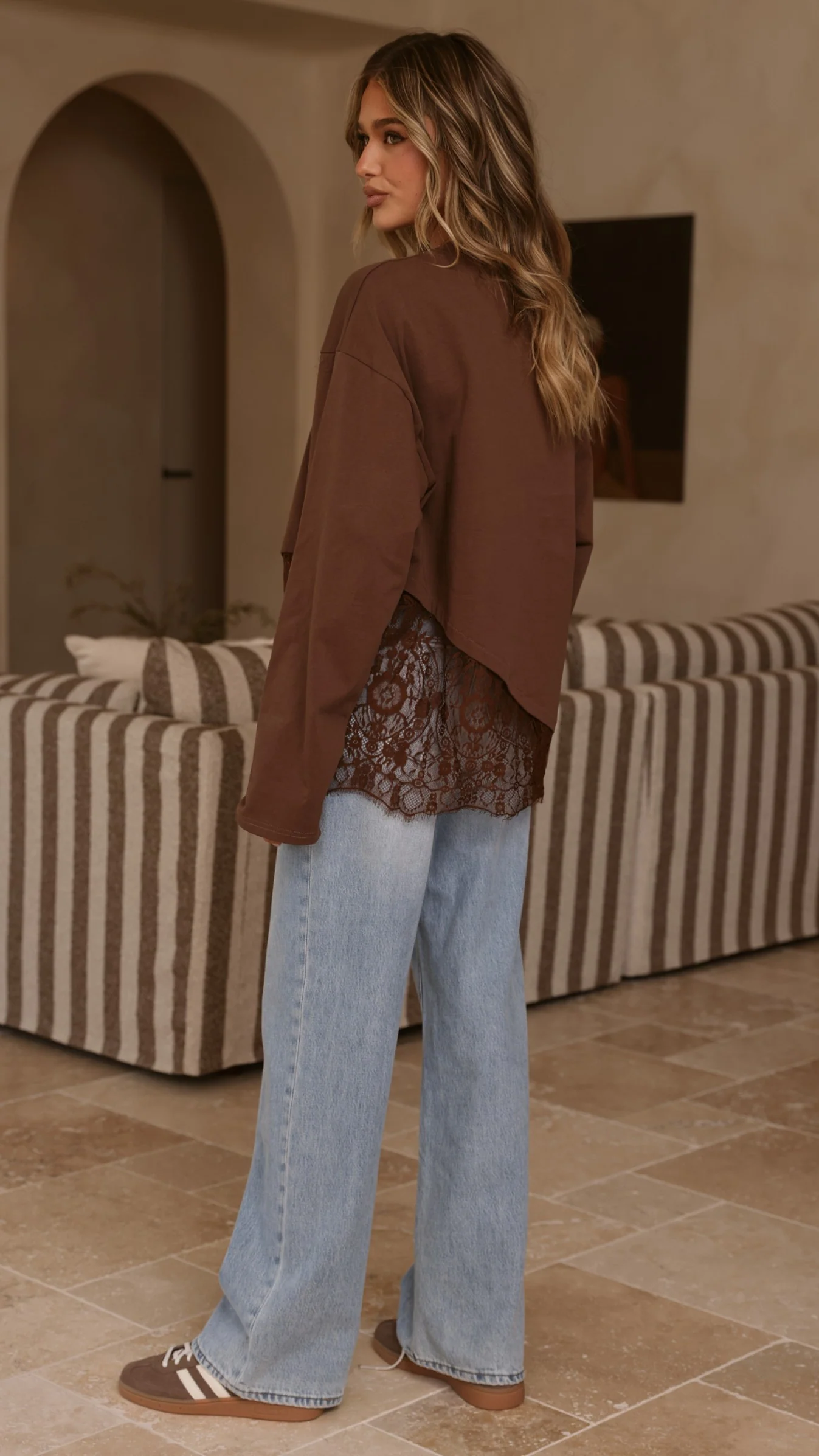 Javi Long Sleeve Lace Top - Brown - Image 2