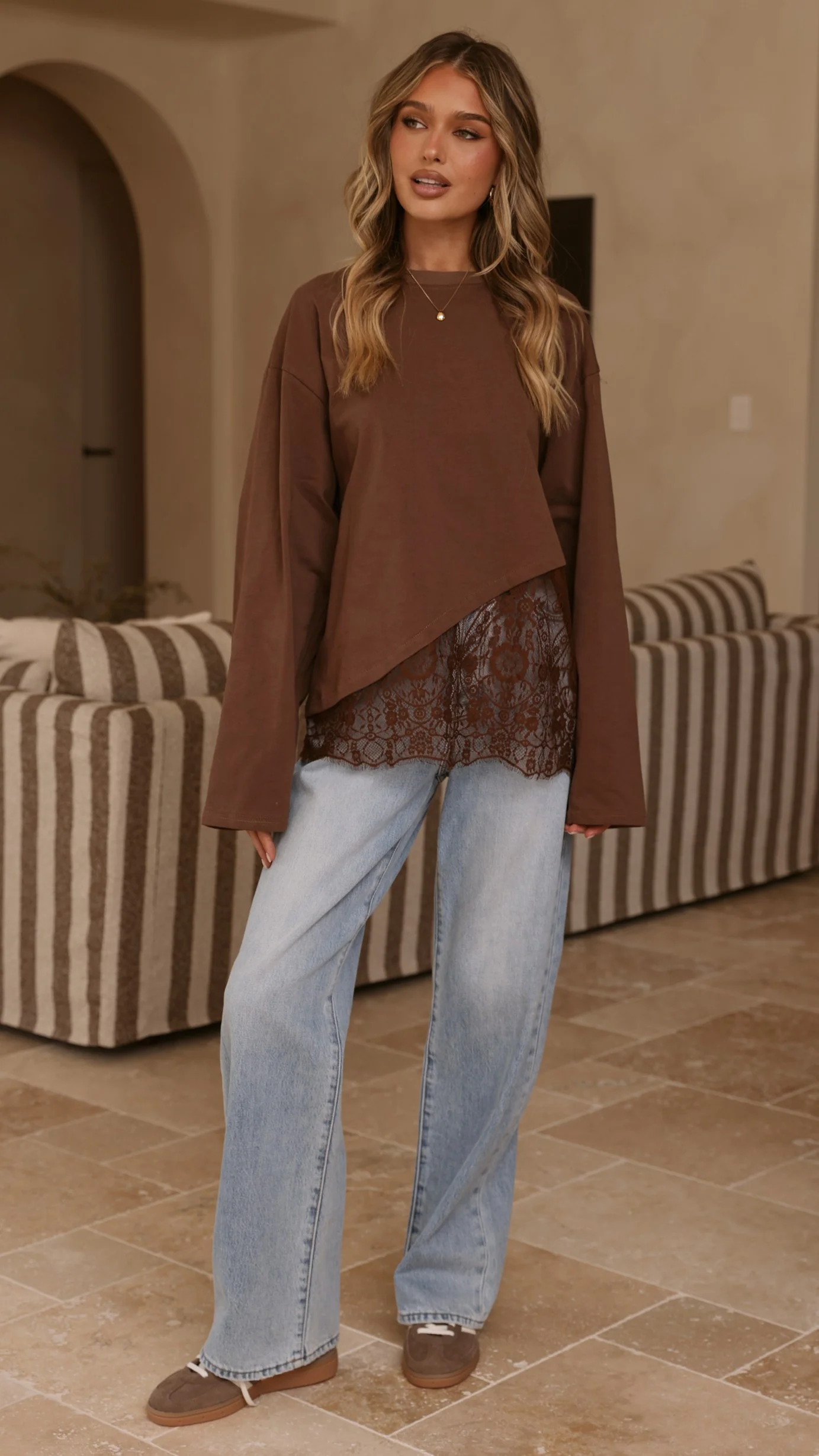 Javi Long Sleeve Lace Top - Brown - Image 6