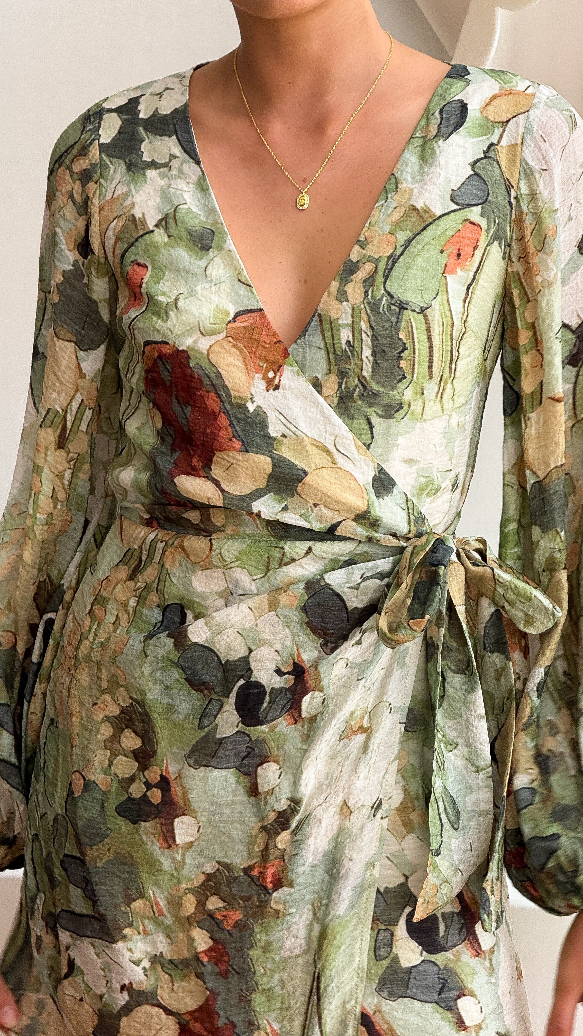 Jemma Long Sleeve Mini Dress - Green Abstract - Image 5