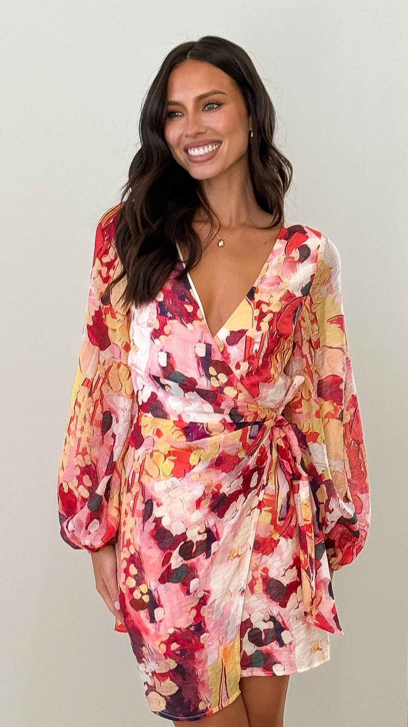 Jemma Long Sleeve Mini Dress - Pink Abstract - Image 4