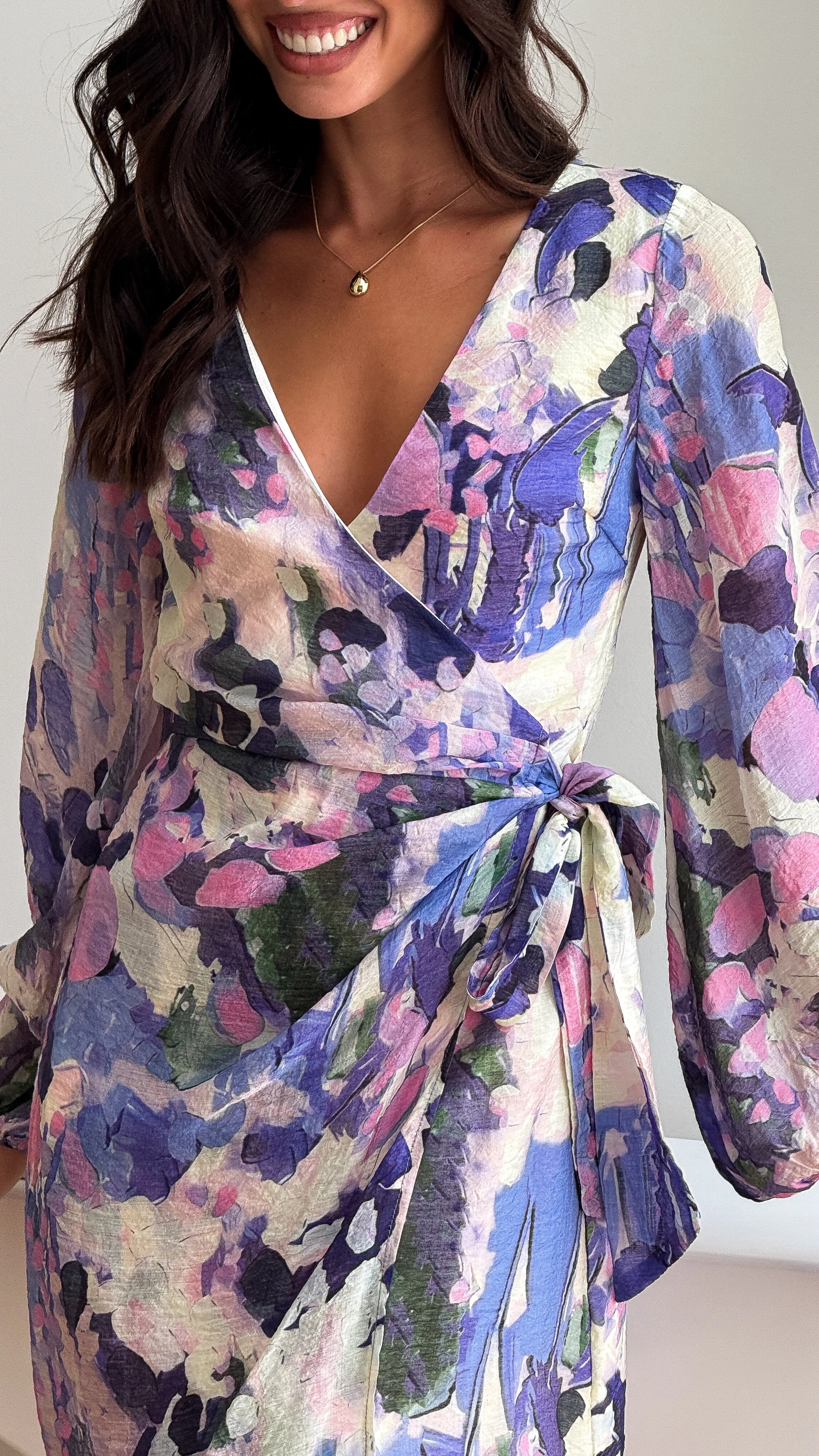 Jemma Long Sleeve Mini Dress - Purple Abstract - Image 4