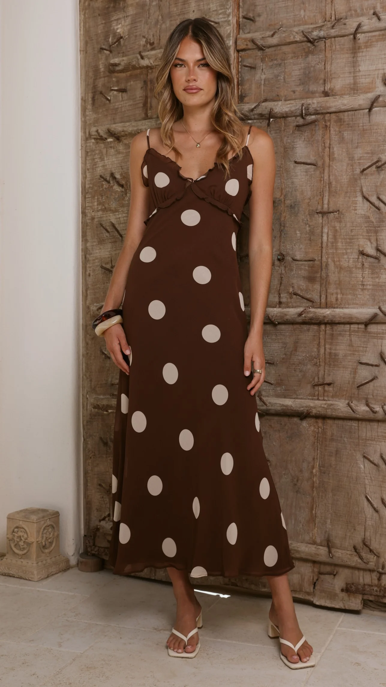 Jianna Maxi Dress - Chocolate/Cream Polka Dot - Image 3