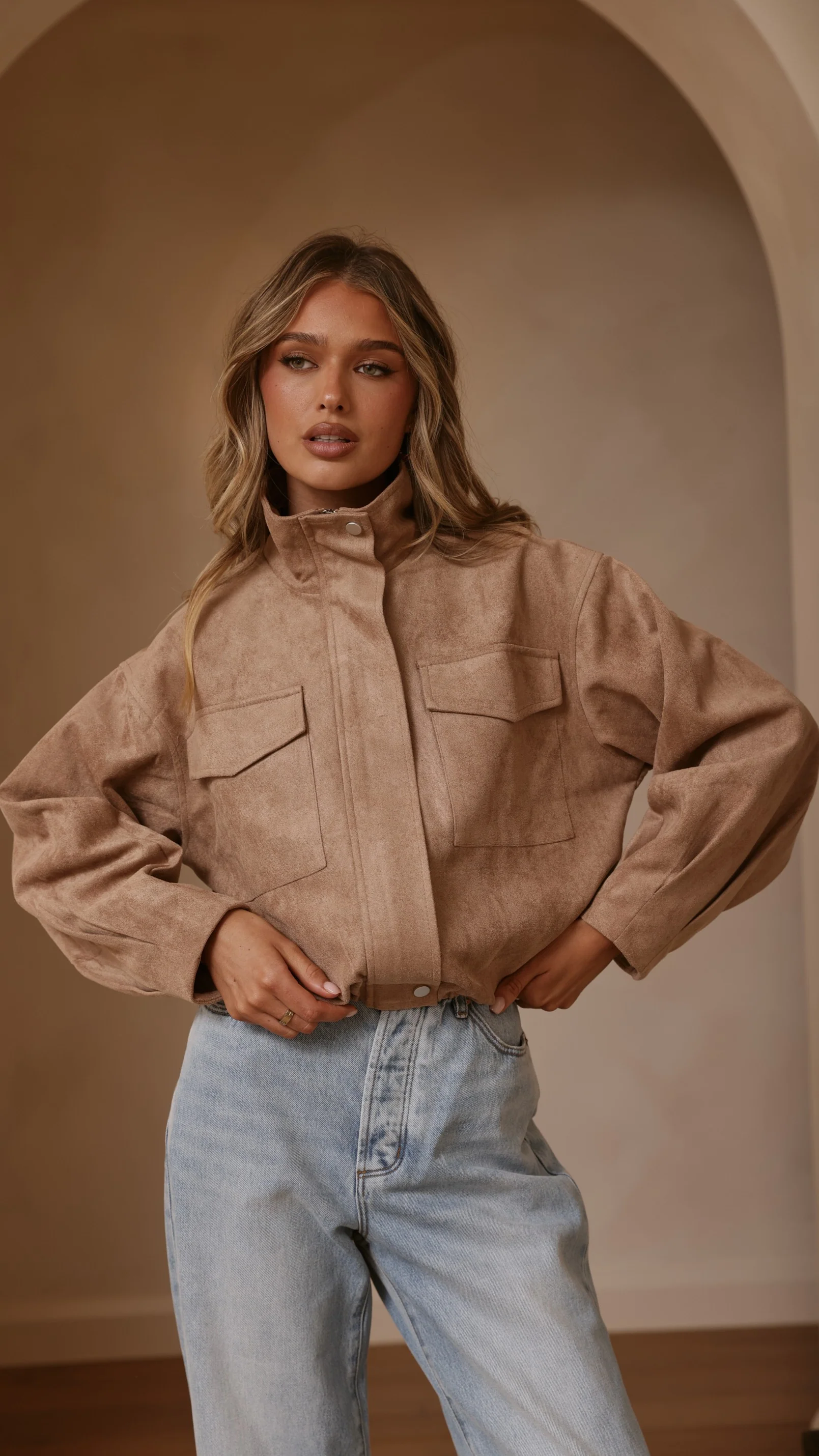 Josh Funnel Neck Jacket - Beige - Image 12