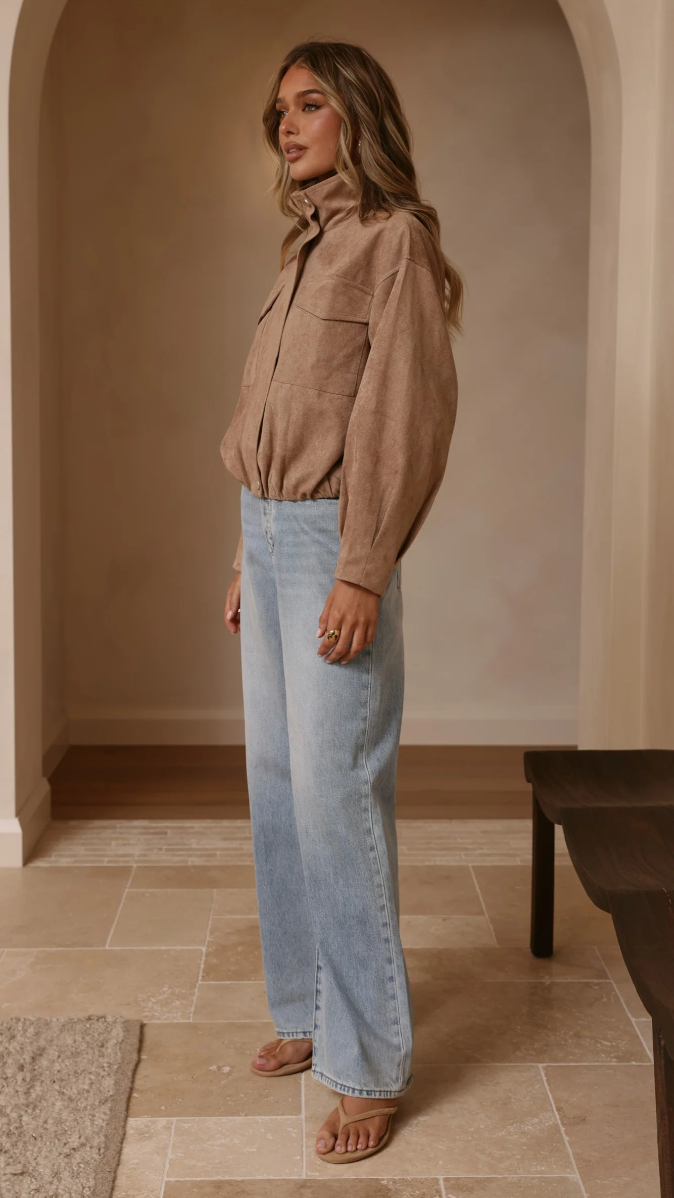 Josh Funnel Neck Jacket - Beige - Image 4
