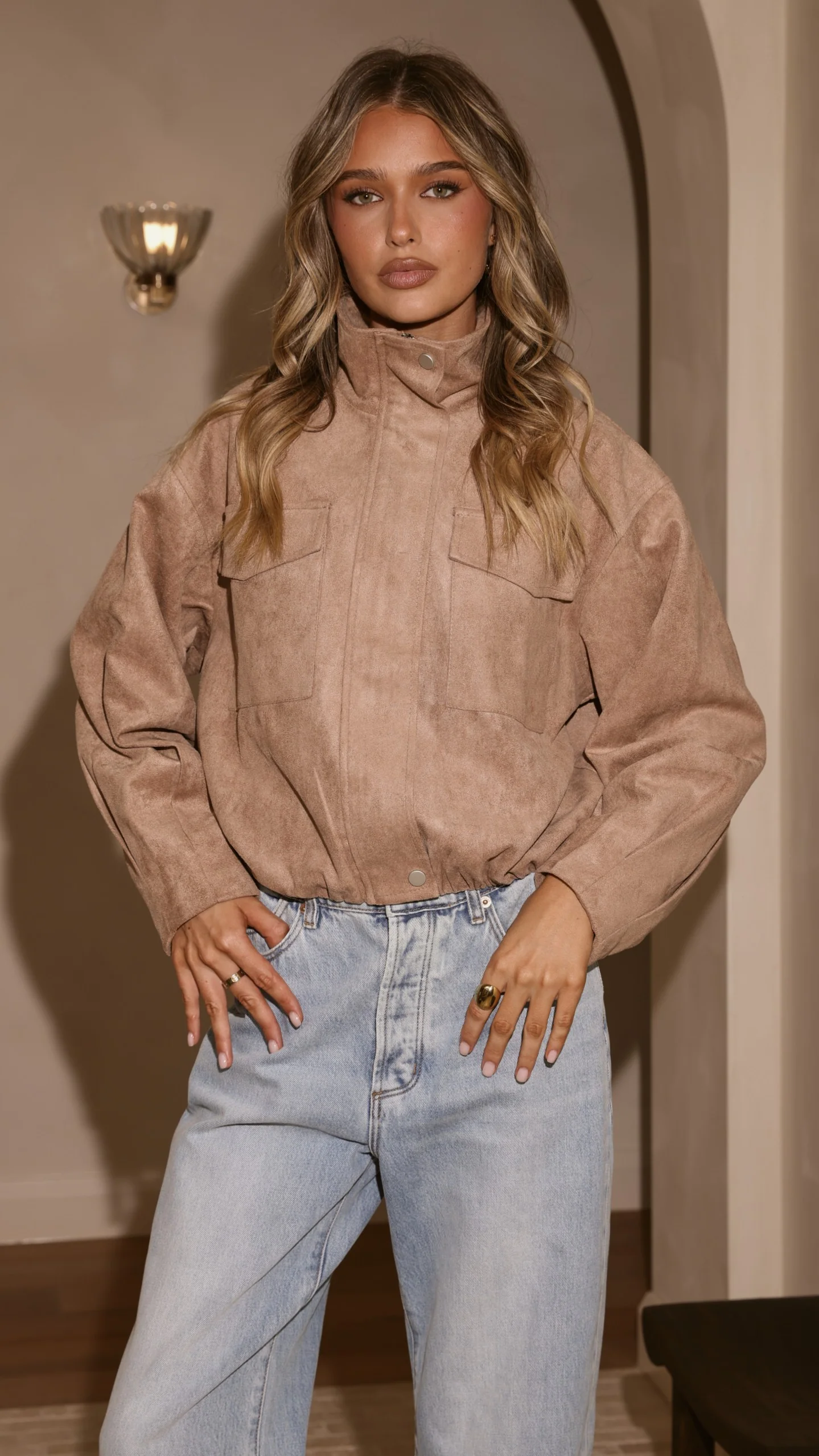 Josh Funnel Neck Jacket - Beige - Image 6