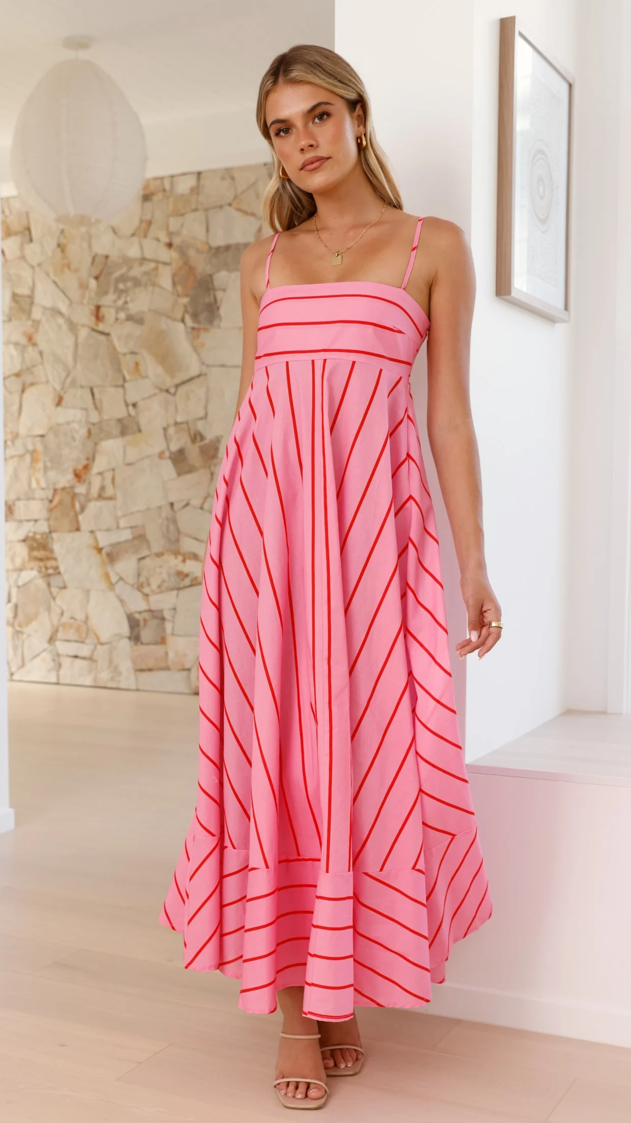 Kaethe Maxi Dress - Pink / Red Stripe - Image 2