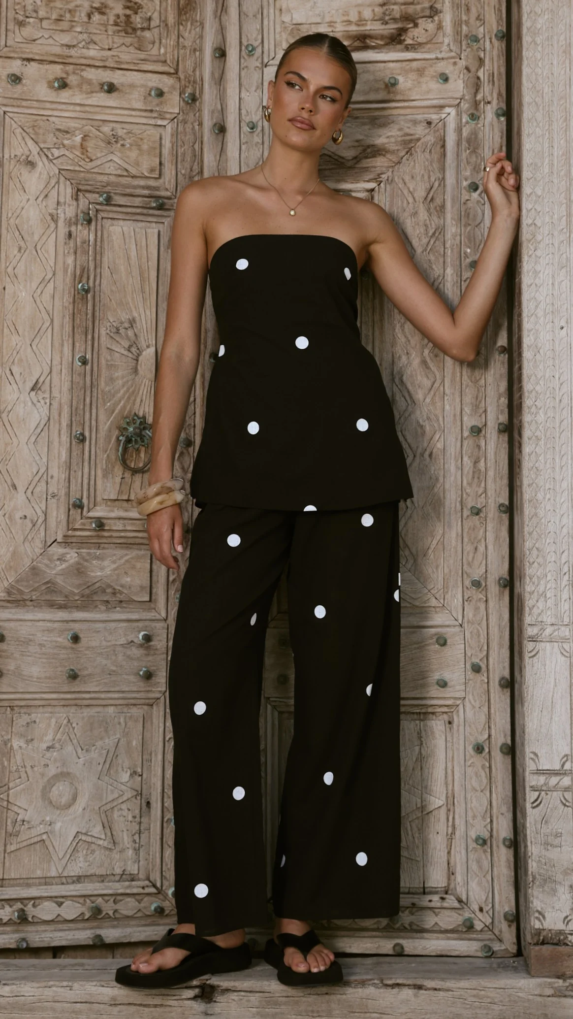 Kailani Strapless Top and Pants Set - Black/White Polka - Image 12
