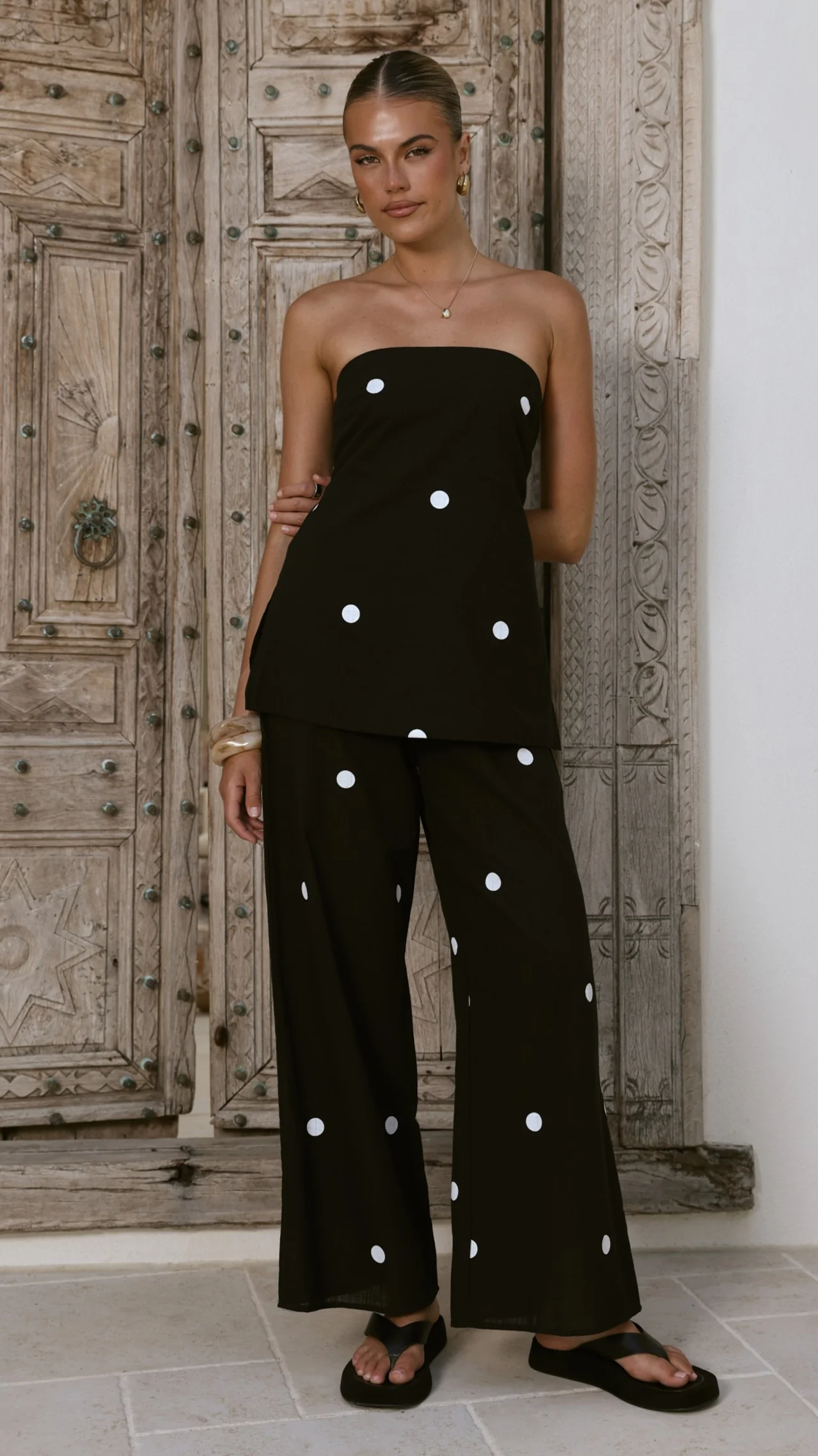 Kailani Strapless Top and Pants Set - Black/White Polka - Image 4