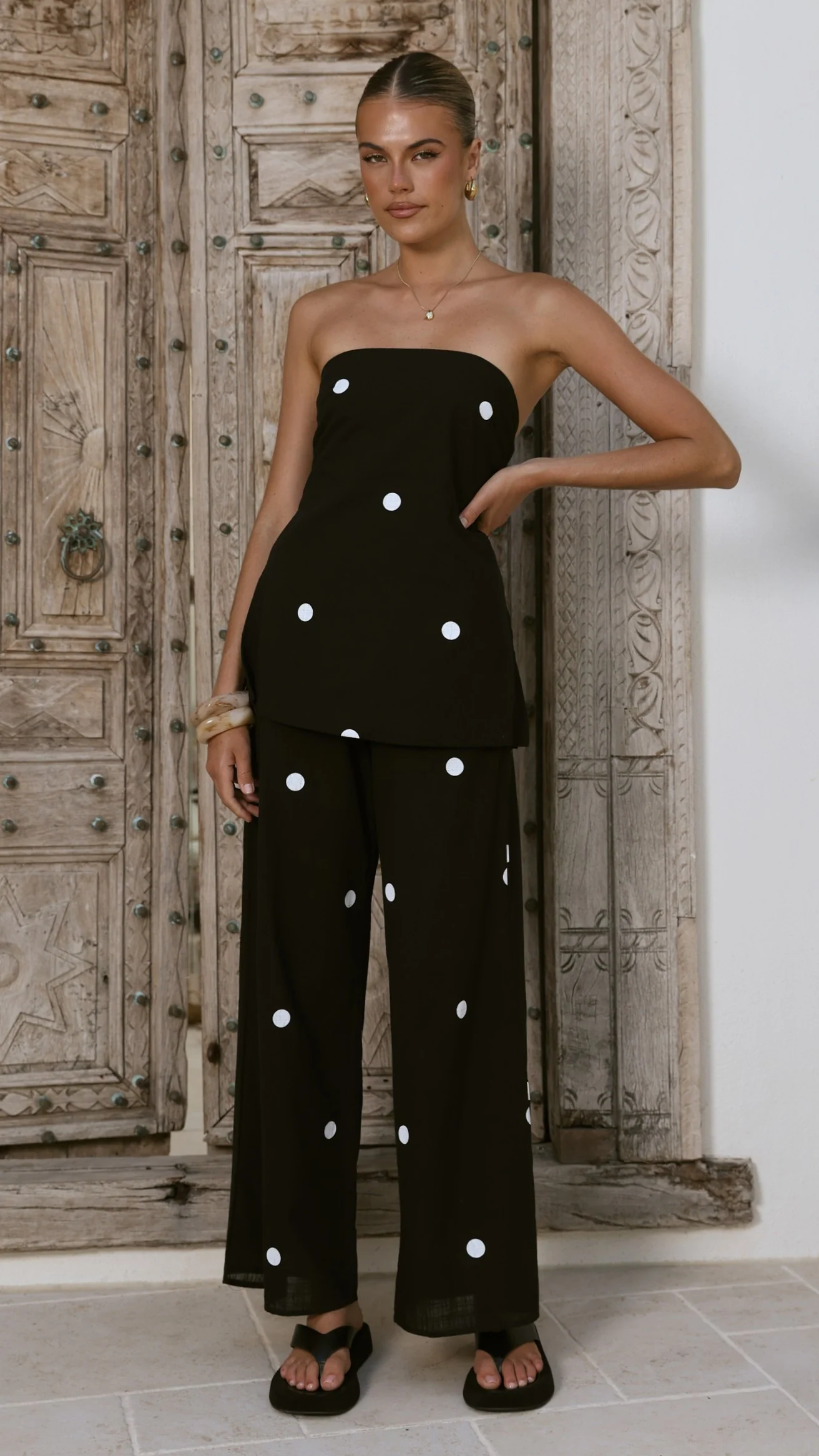 Kailani Strapless Top and Pants Set - Black/White Polka - Image 5