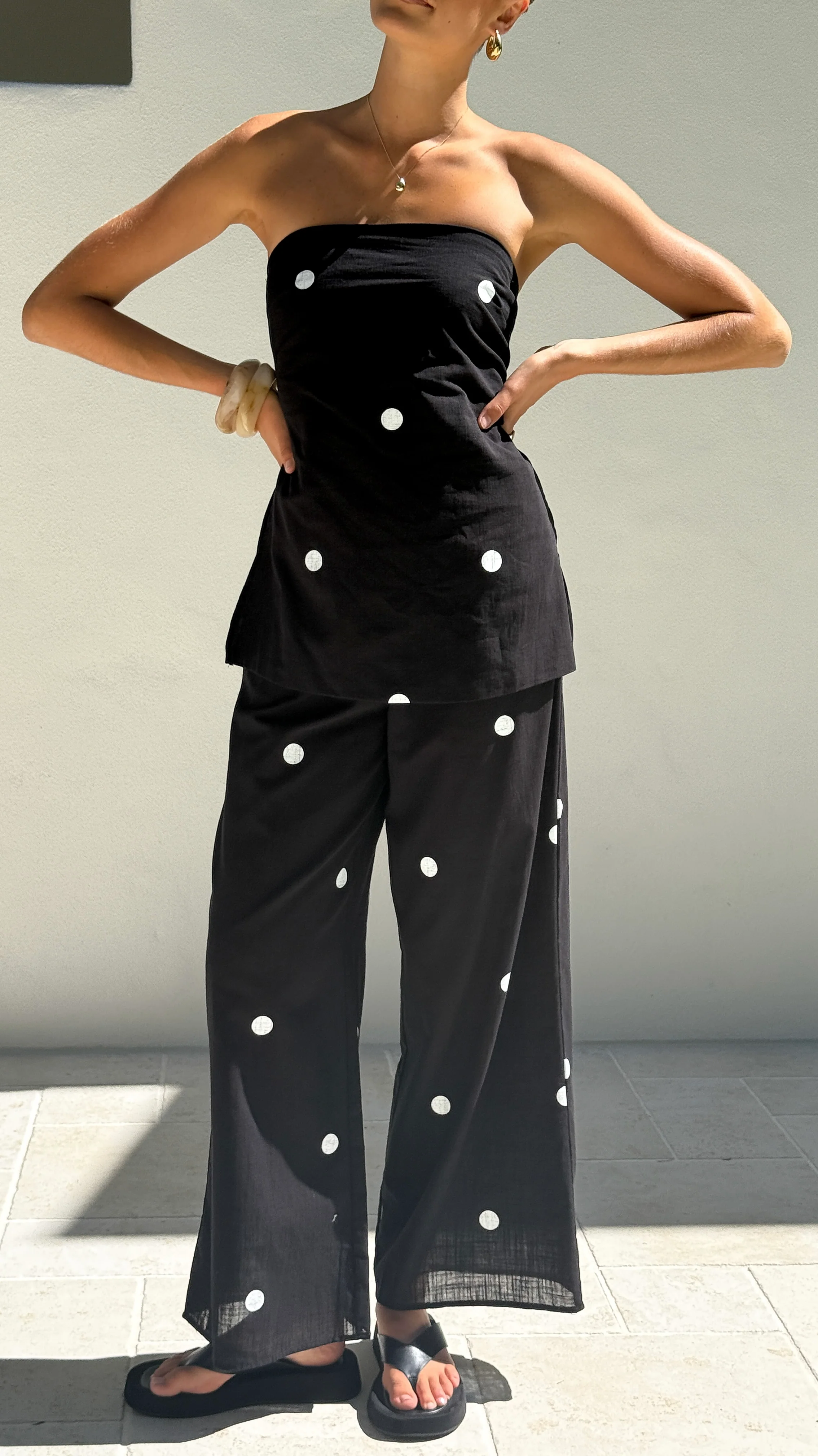 Kailani Strapless Top and Pants Set - Black/White Polka - Image 6