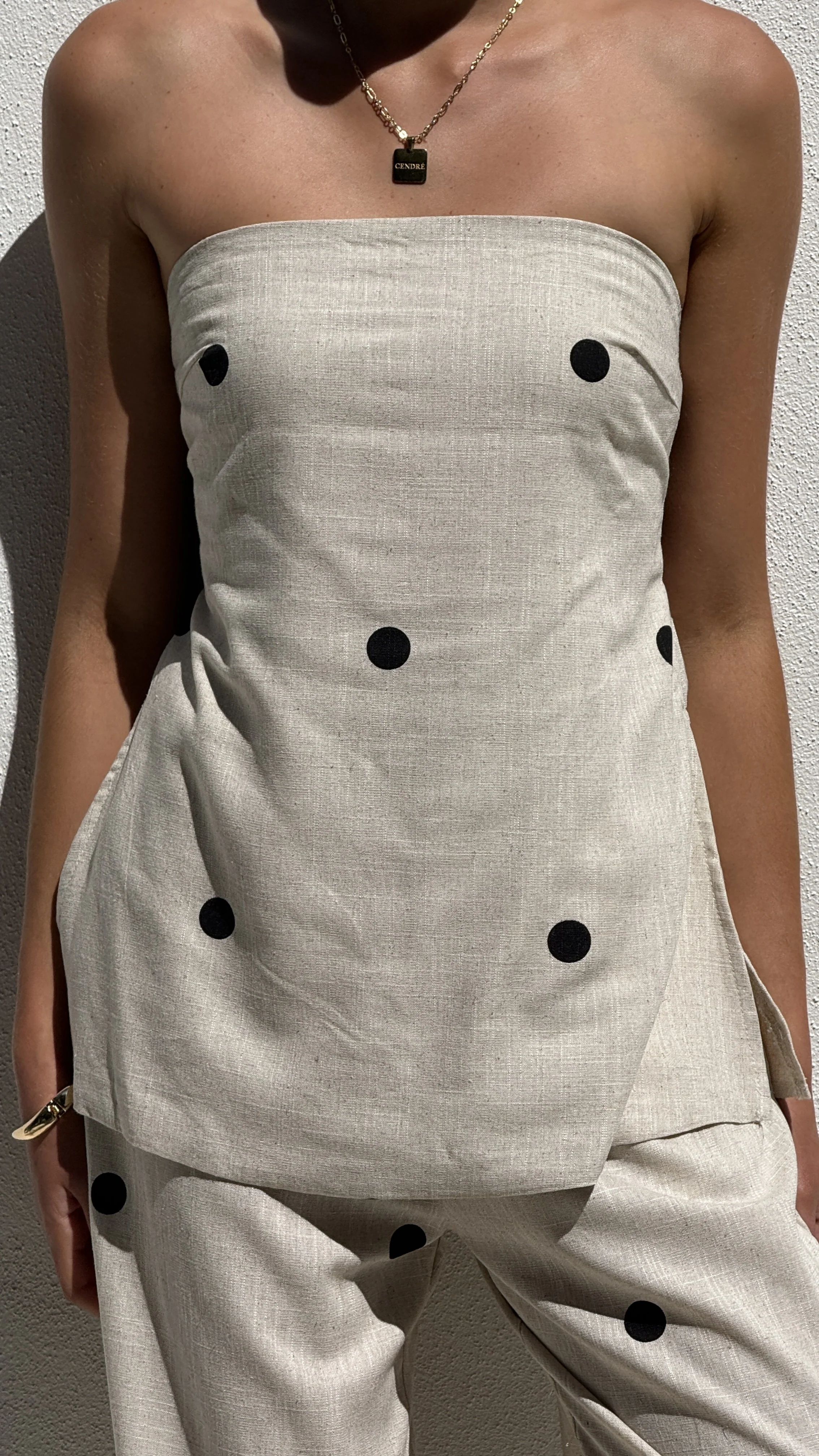 Kailani Strapless Top and Pants Set - Oatmeal / Black Polka Dot - Image 4