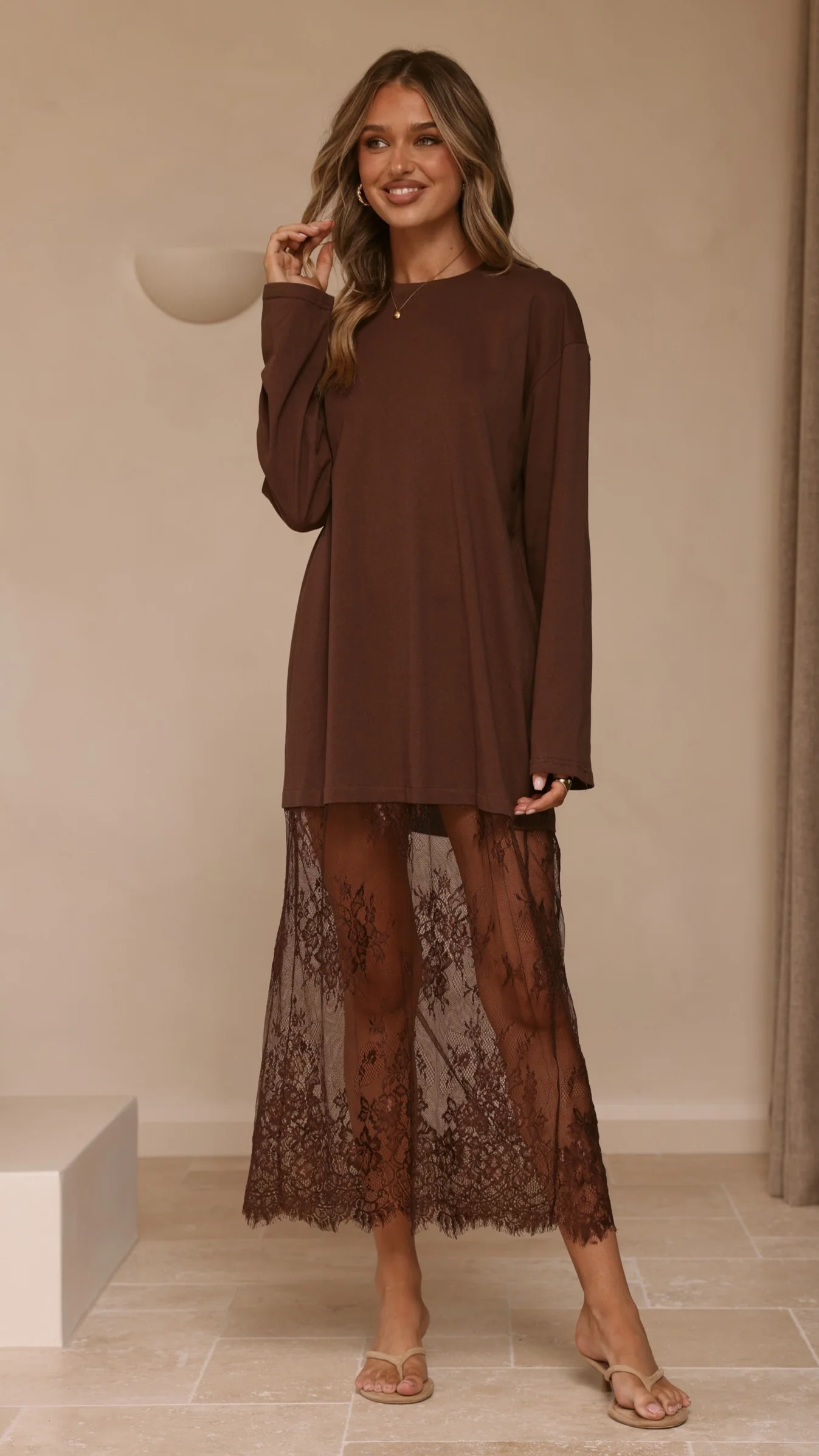 Kailey Lace Maxi Dress - Brown