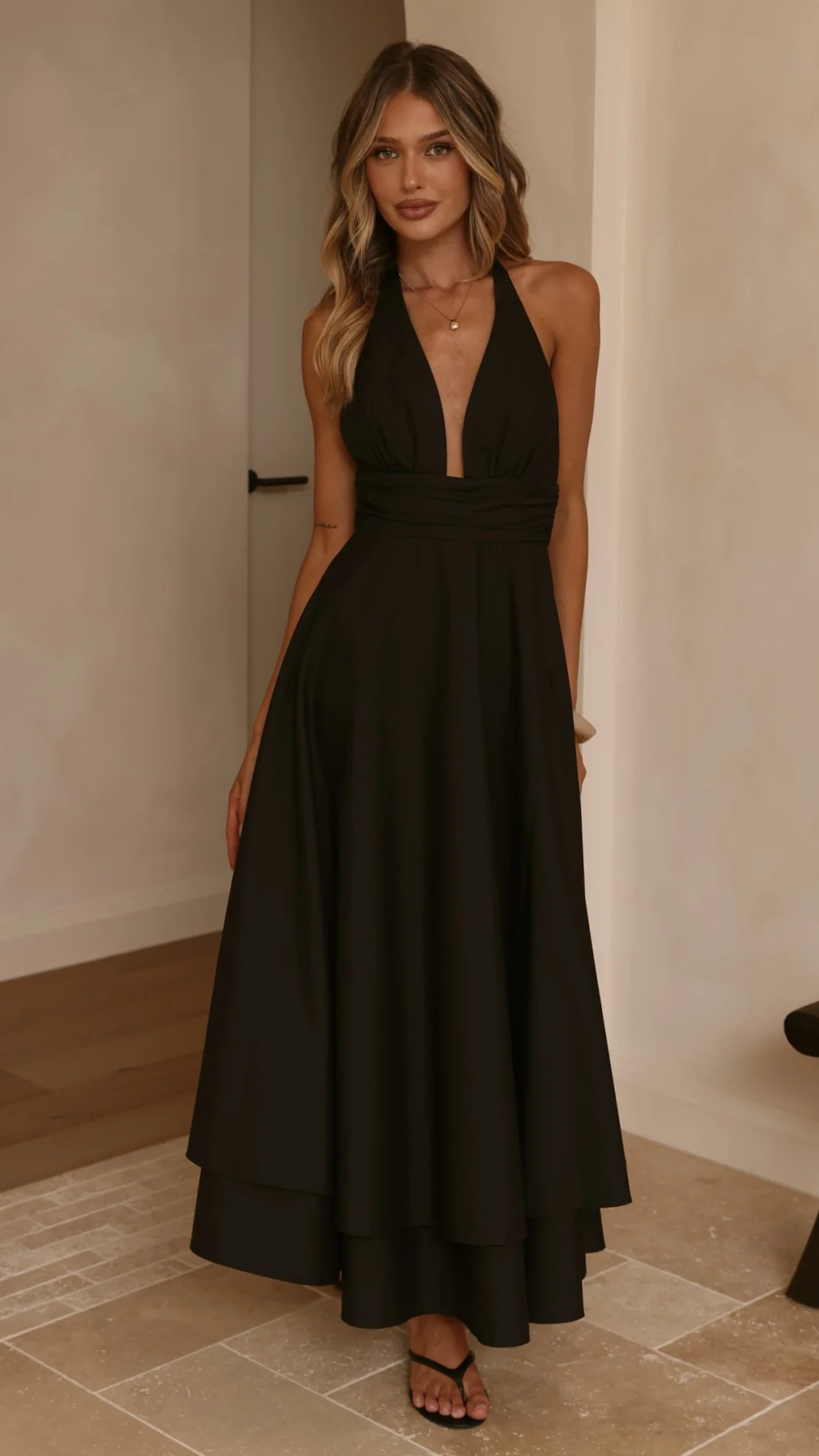 Kathy Halter Neck Maxi Dress - Black - Image 4