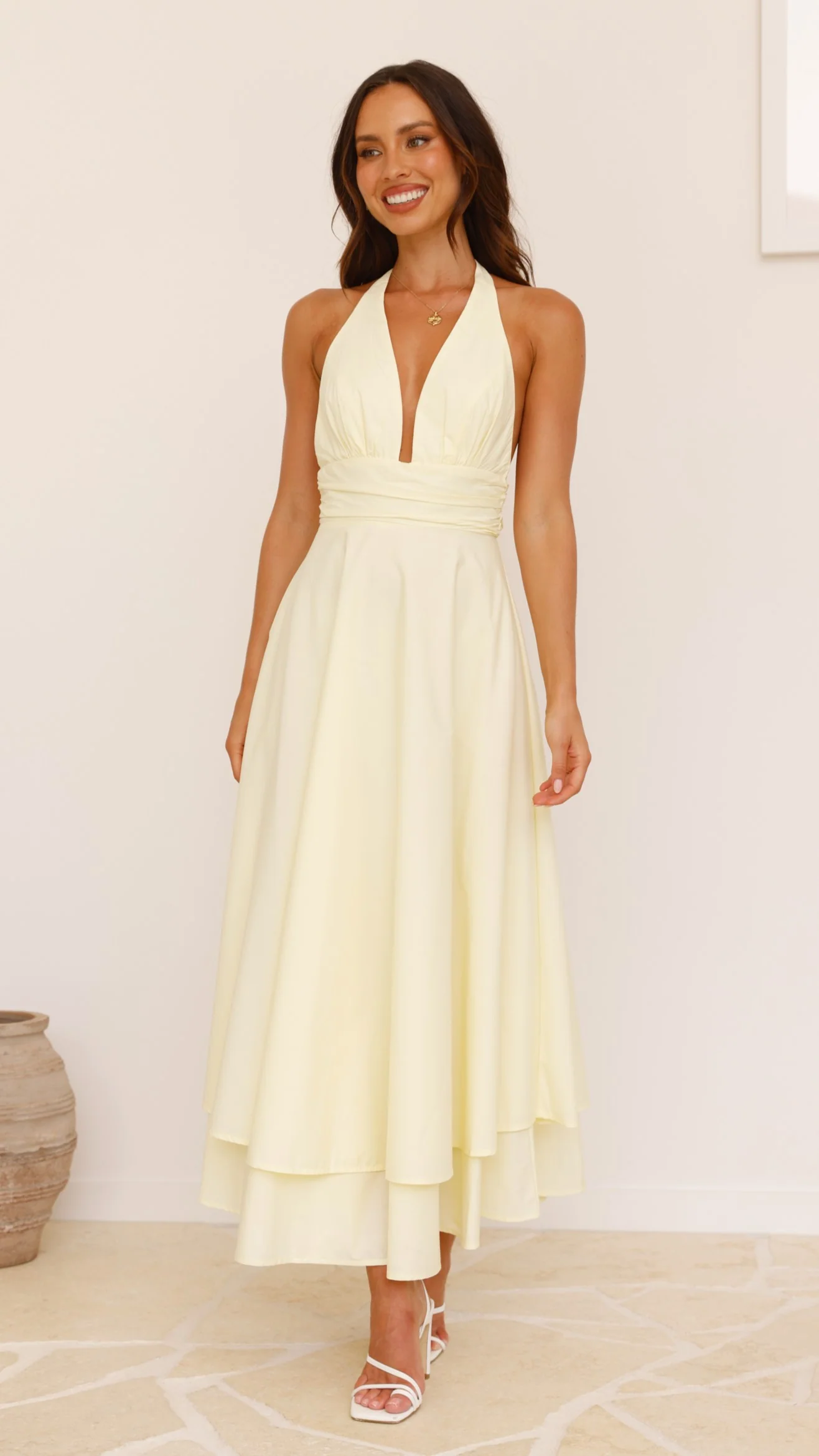 Kathy Halter Neck Maxi Dress - Lemon - Image 10