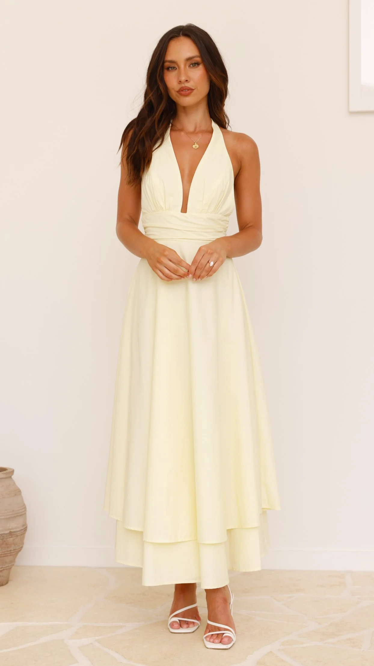 Kathy Halter Neck Maxi Dress - Lemon - Image 11