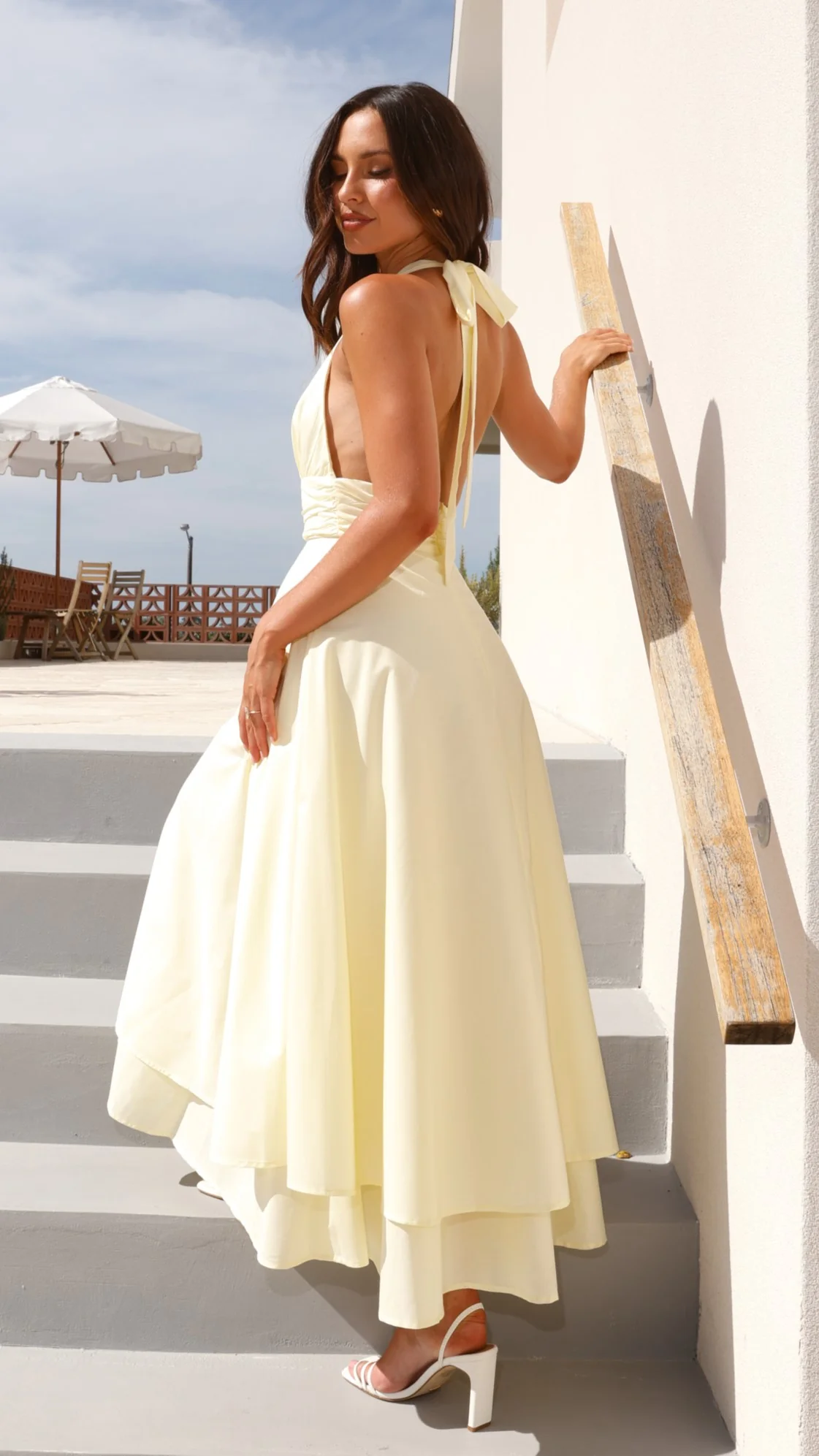 Kathy Halter Neck Maxi Dress - Lemon - Image 2