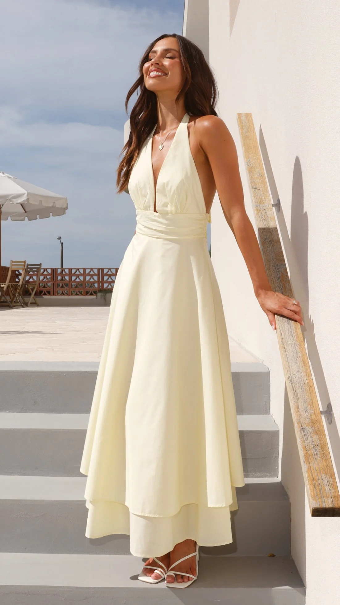 Kathy Halter Neck Maxi Dress - Lemon - Image 4
