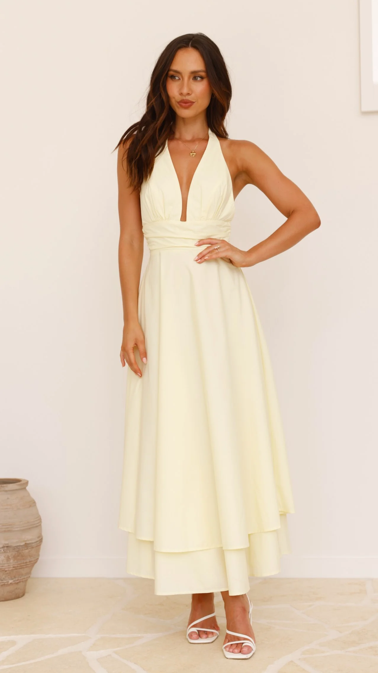 Kathy Halter Neck Maxi Dress - Lemon - Image 5