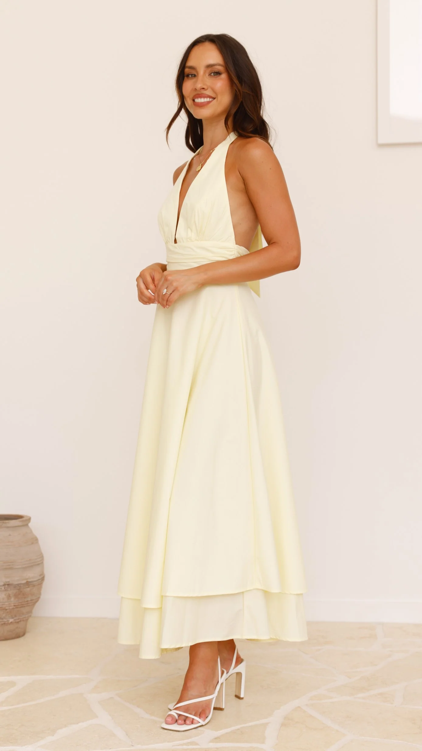 Kathy Halter Neck Maxi Dress - Lemon - Image 6