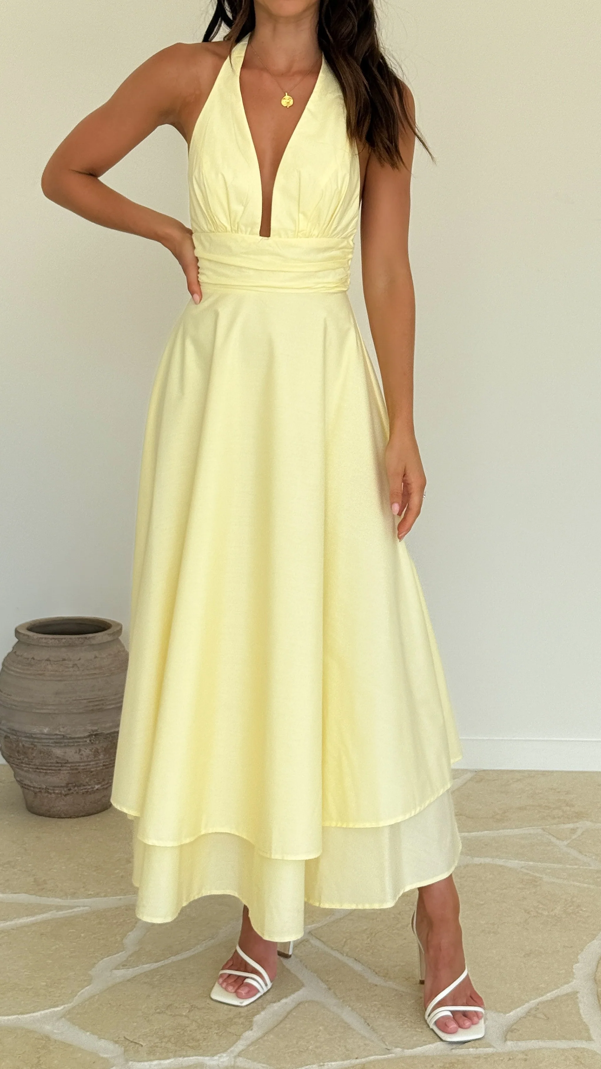 Kathy Halter Neck Maxi Dress - Lemon - Image 7