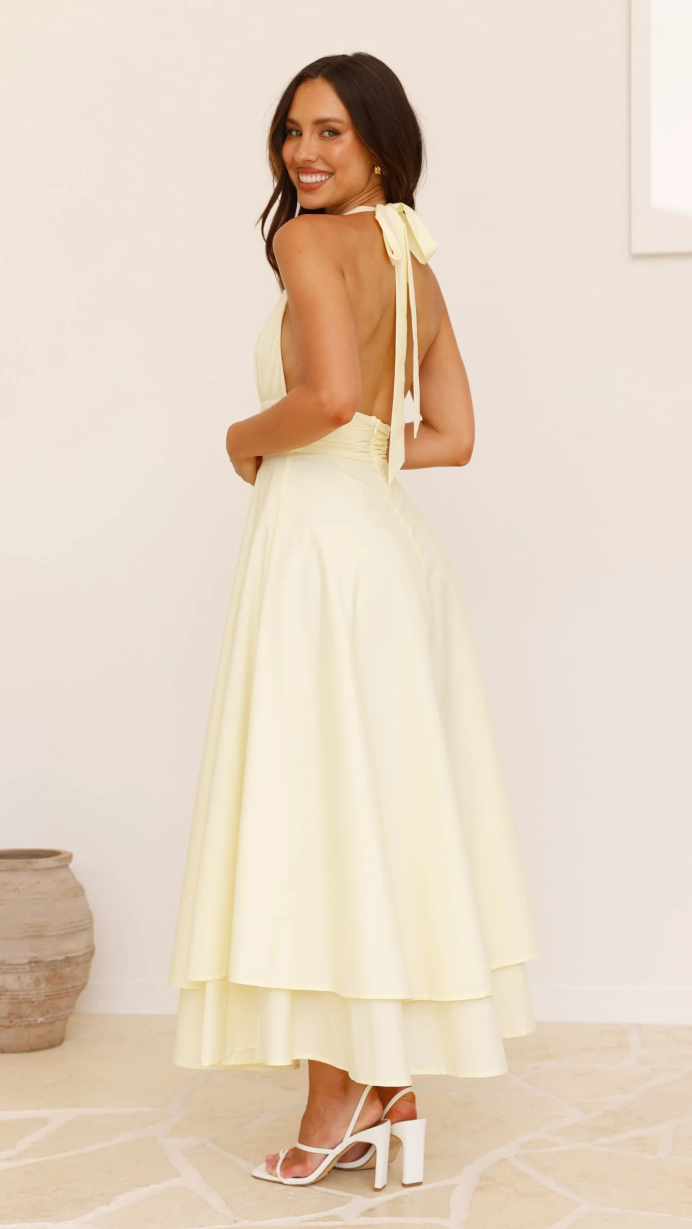 Kathy Halter Neck Maxi Dress - Lemon - Image 8