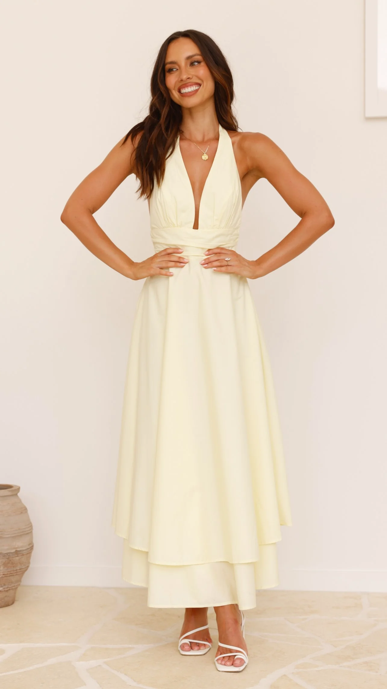 Kathy Halter Neck Maxi Dress - Lemon - Image 9