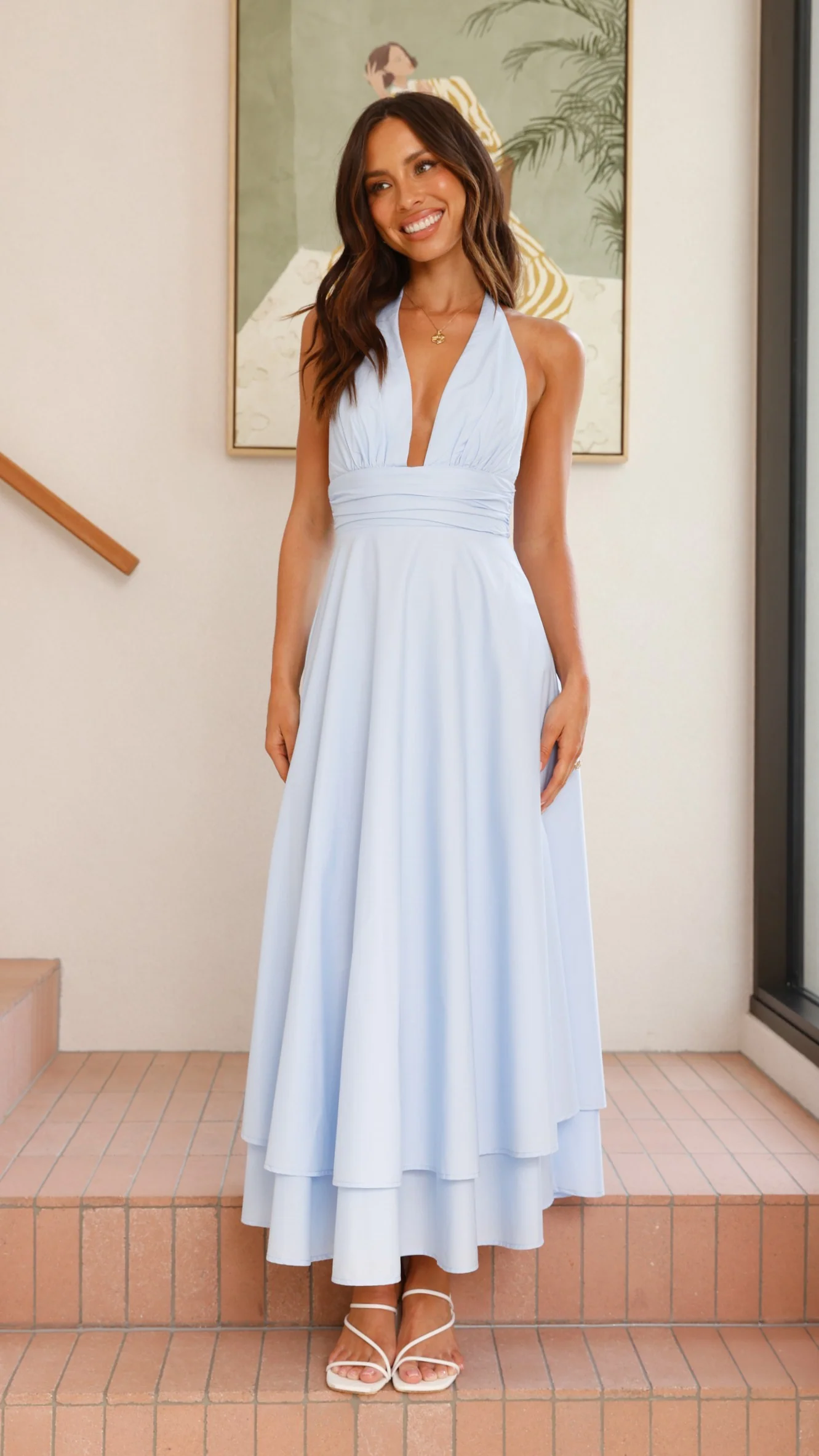 Kathy Halter Neck Maxi Dress - Light Blue - Image 11