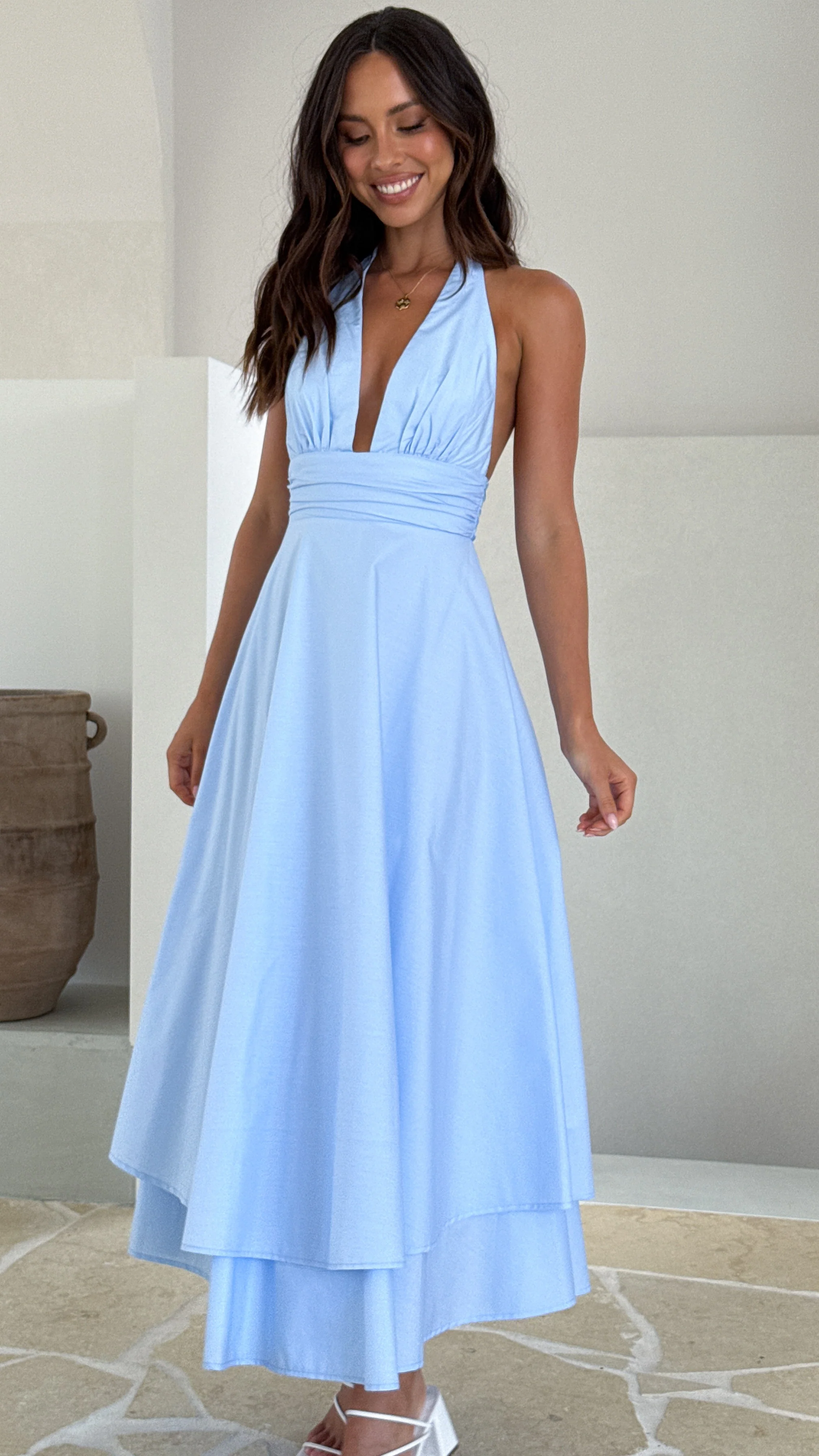 Kathy Halter Neck Maxi Dress - Light Blue - Image 12