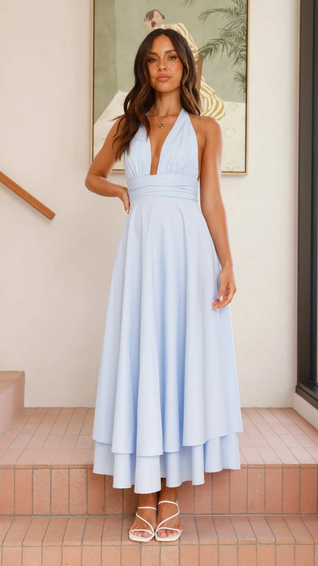 Kathy Halter Neck Maxi Dress - Light Blue - Image 15