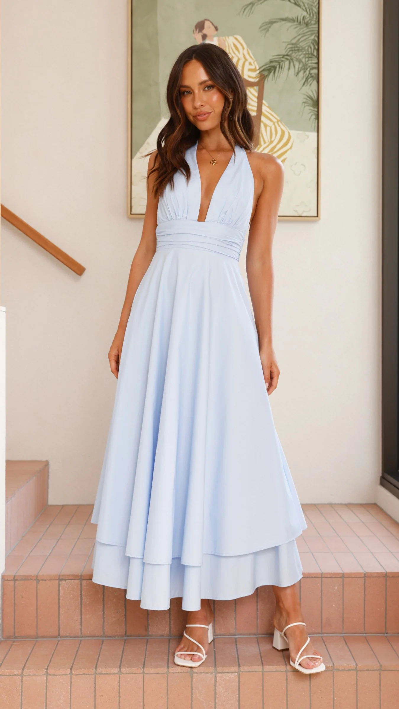 Kathy Halter Neck Maxi Dress - Light Blue - Image 4