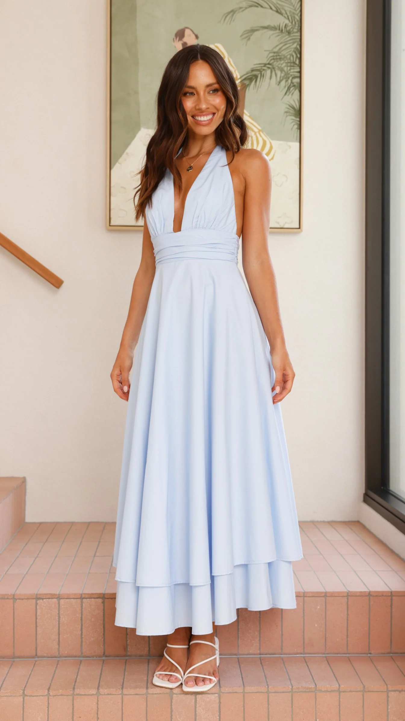 Kathy Halter Neck Maxi Dress - Light Blue - Image 8