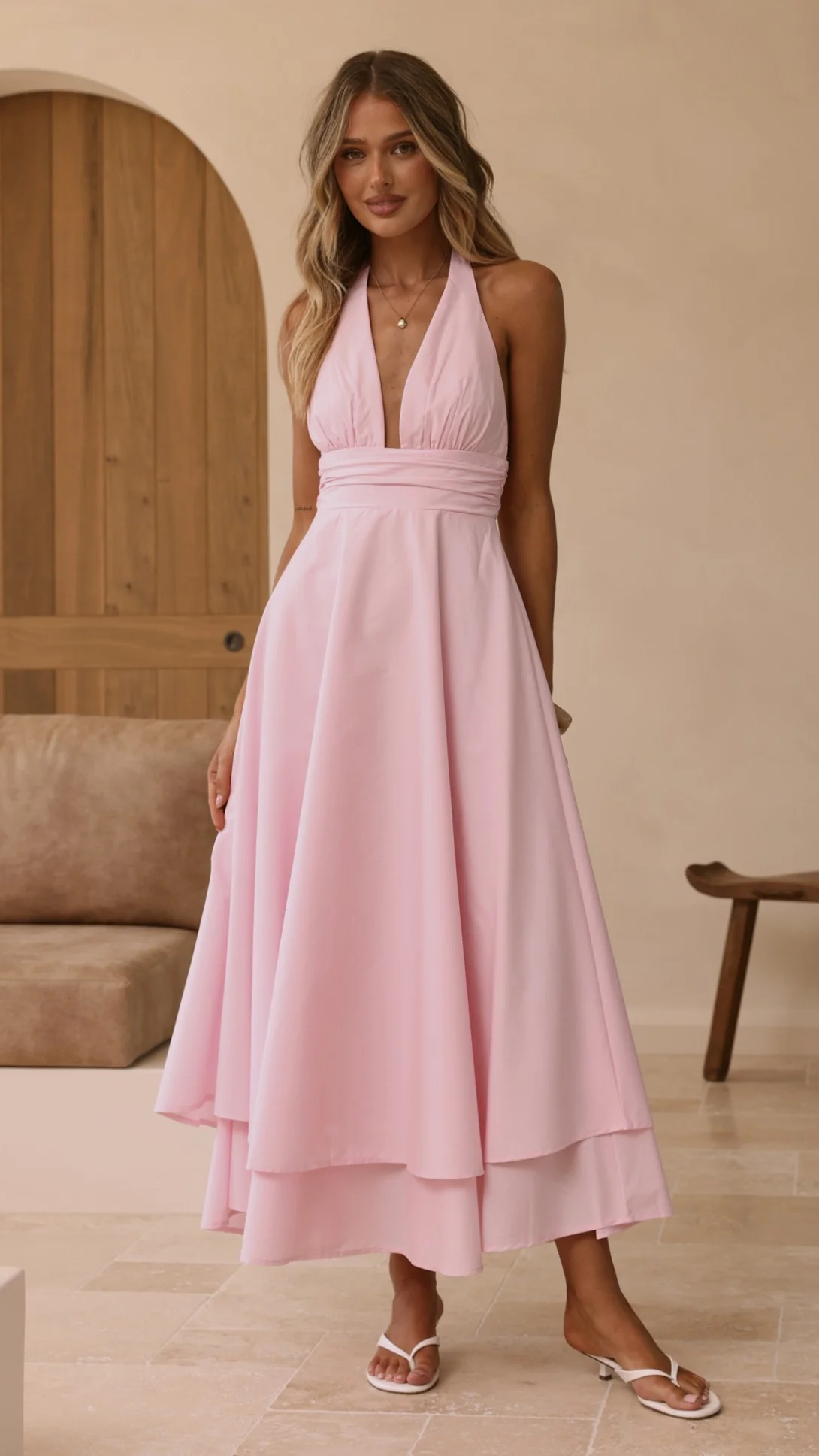 Kathy Halter Neck Maxi Dress - Light Pink - Image 8