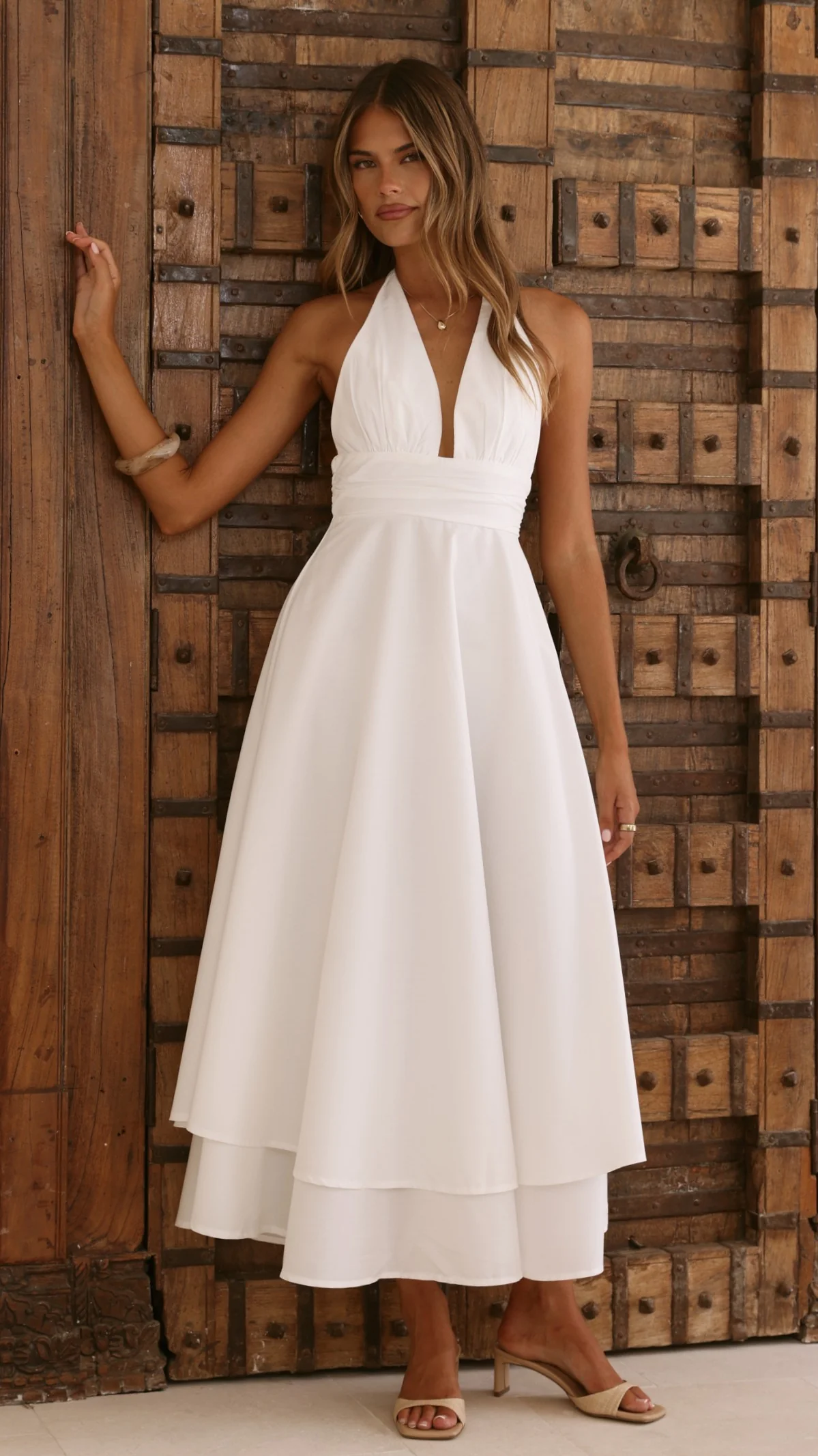 Kathy Halter Neck Maxi Dress - White - Image 3