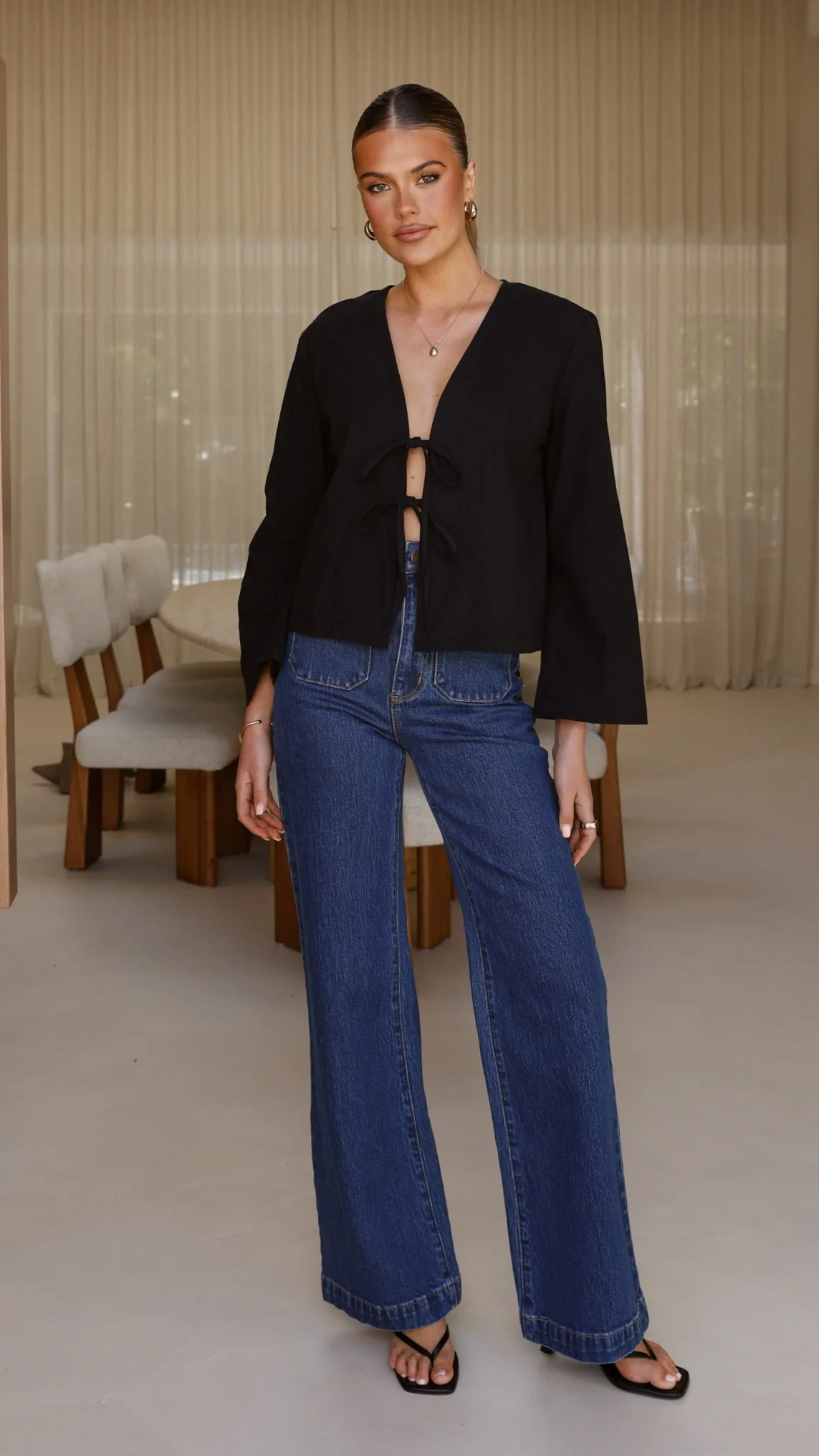 Kiera Tie Front Top - Black