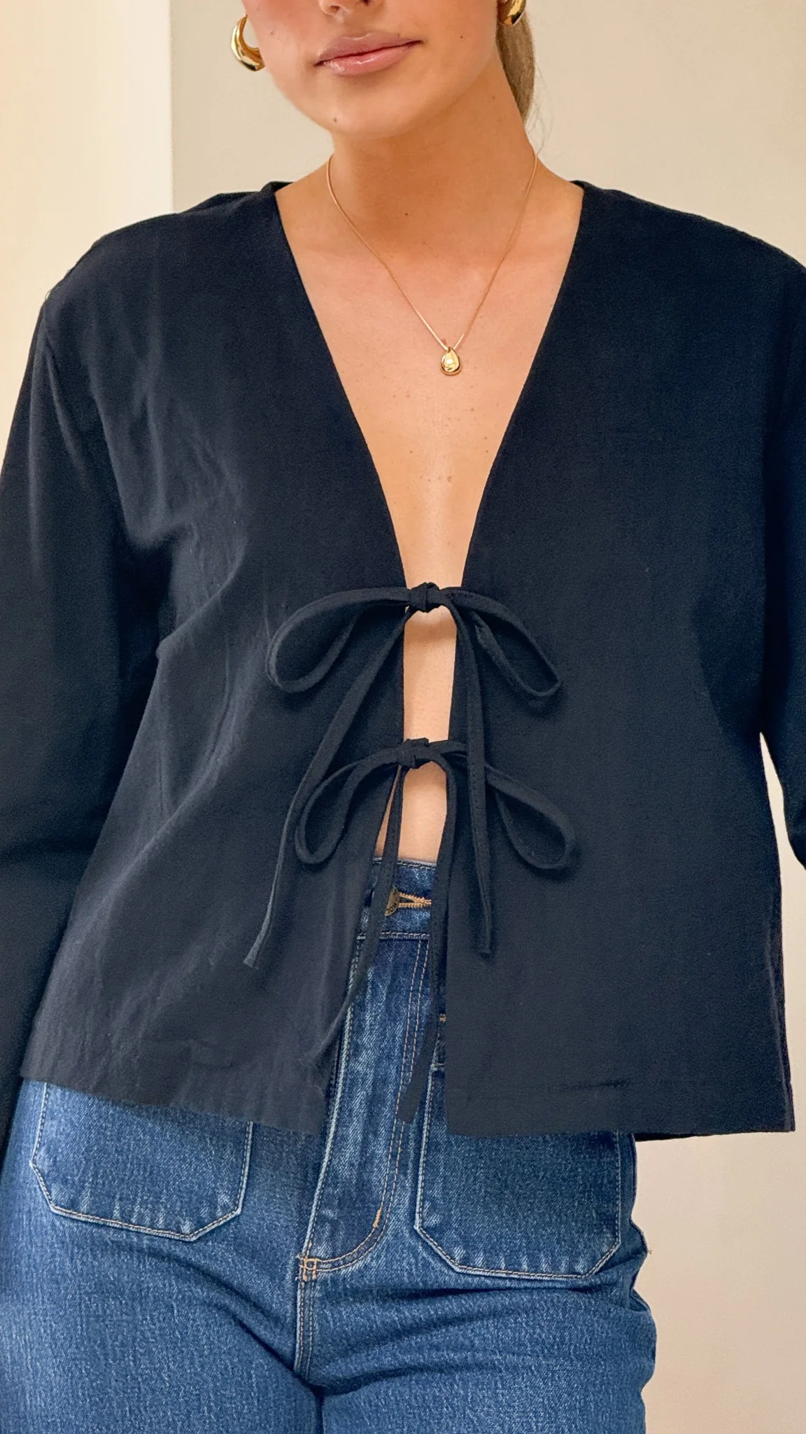 Kiera Tie Front Top - Black - Image 4