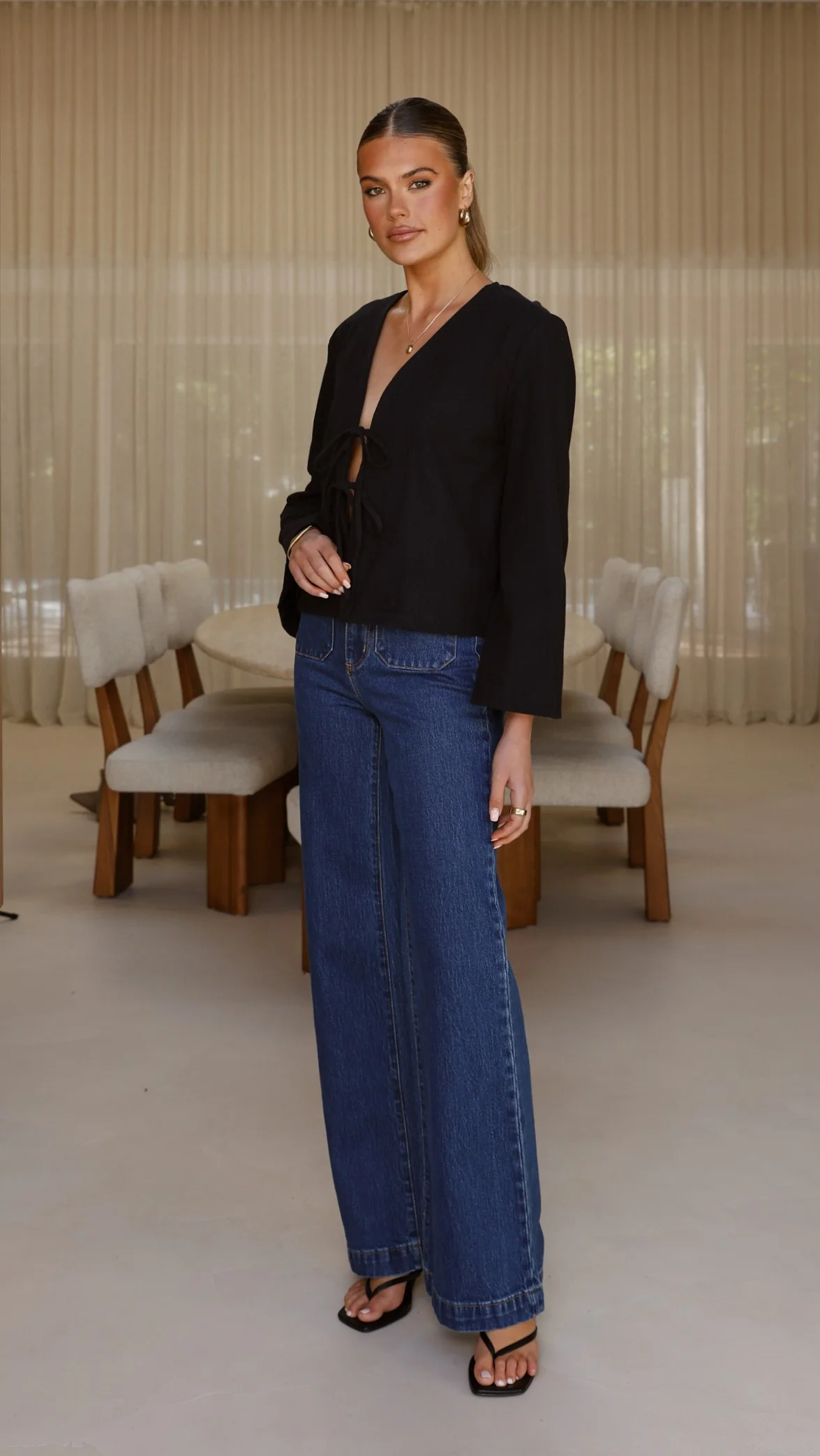 Kiera Tie Front Top - Black - Image 6