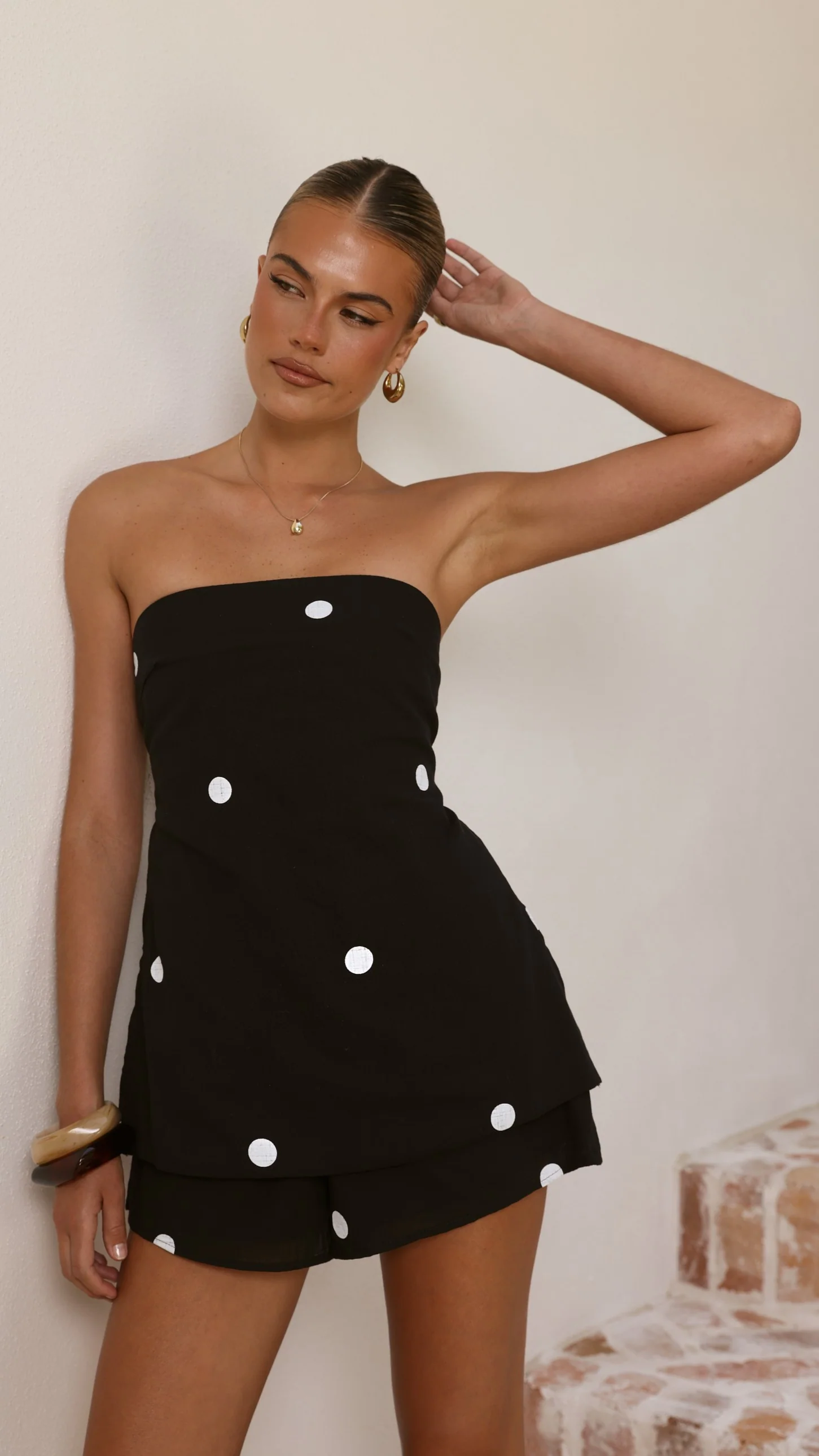 Kiki Strapless Top and Shorts Set - Black/White Polka Dot - Image 12