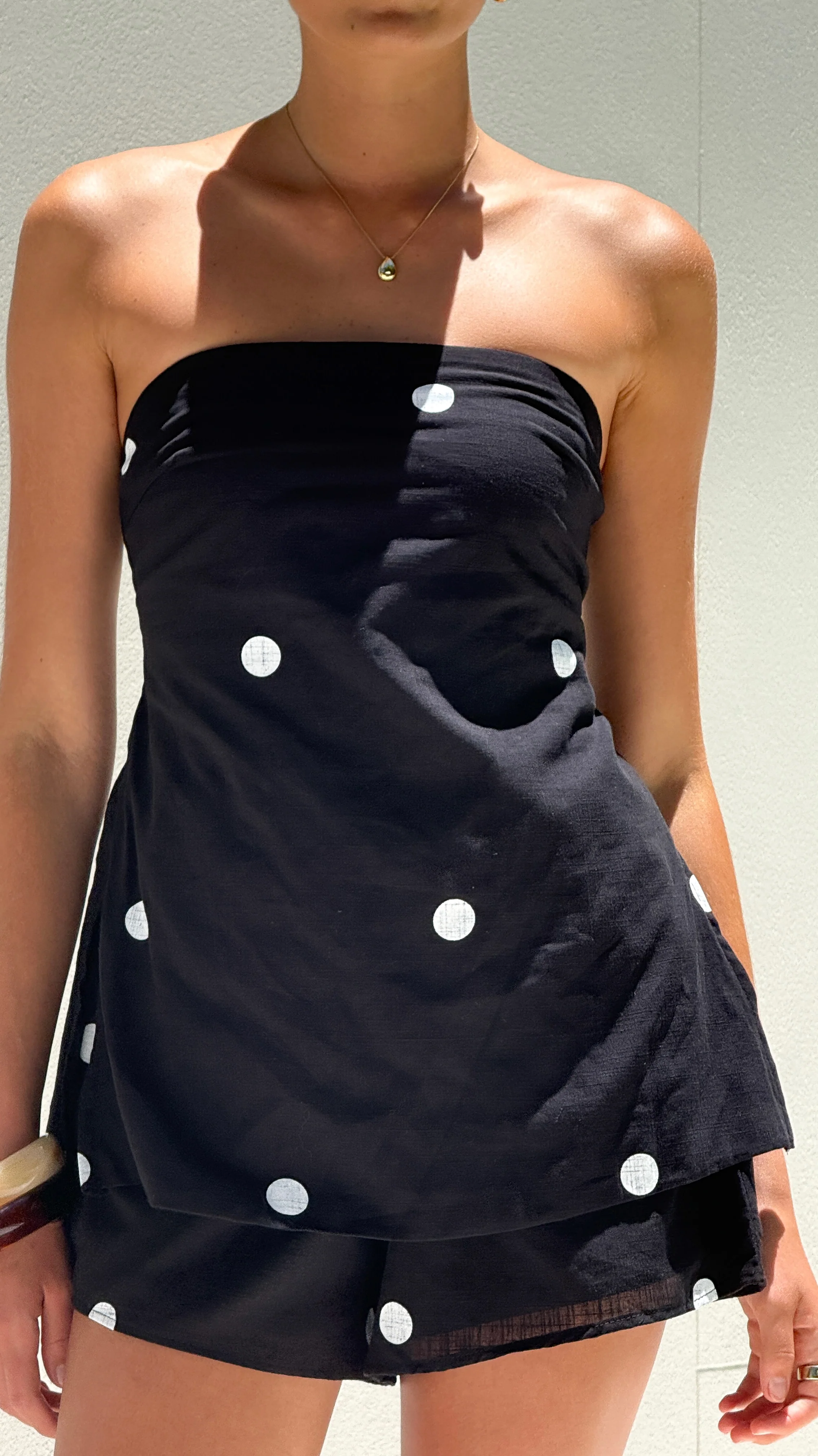 Kiki Strapless Top and Shorts Set - Black/White Polka Dot - Image 6