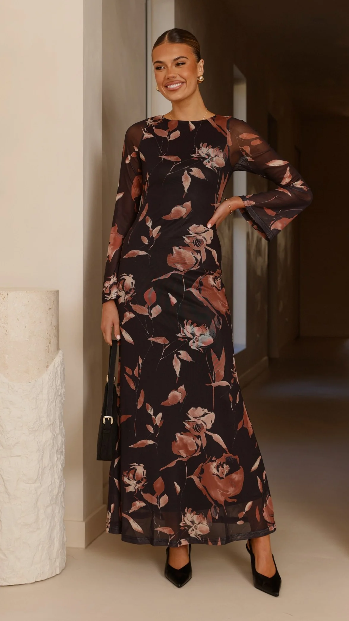 Koah Long Sleeve Maxi Dress - Flower Print - Image 3