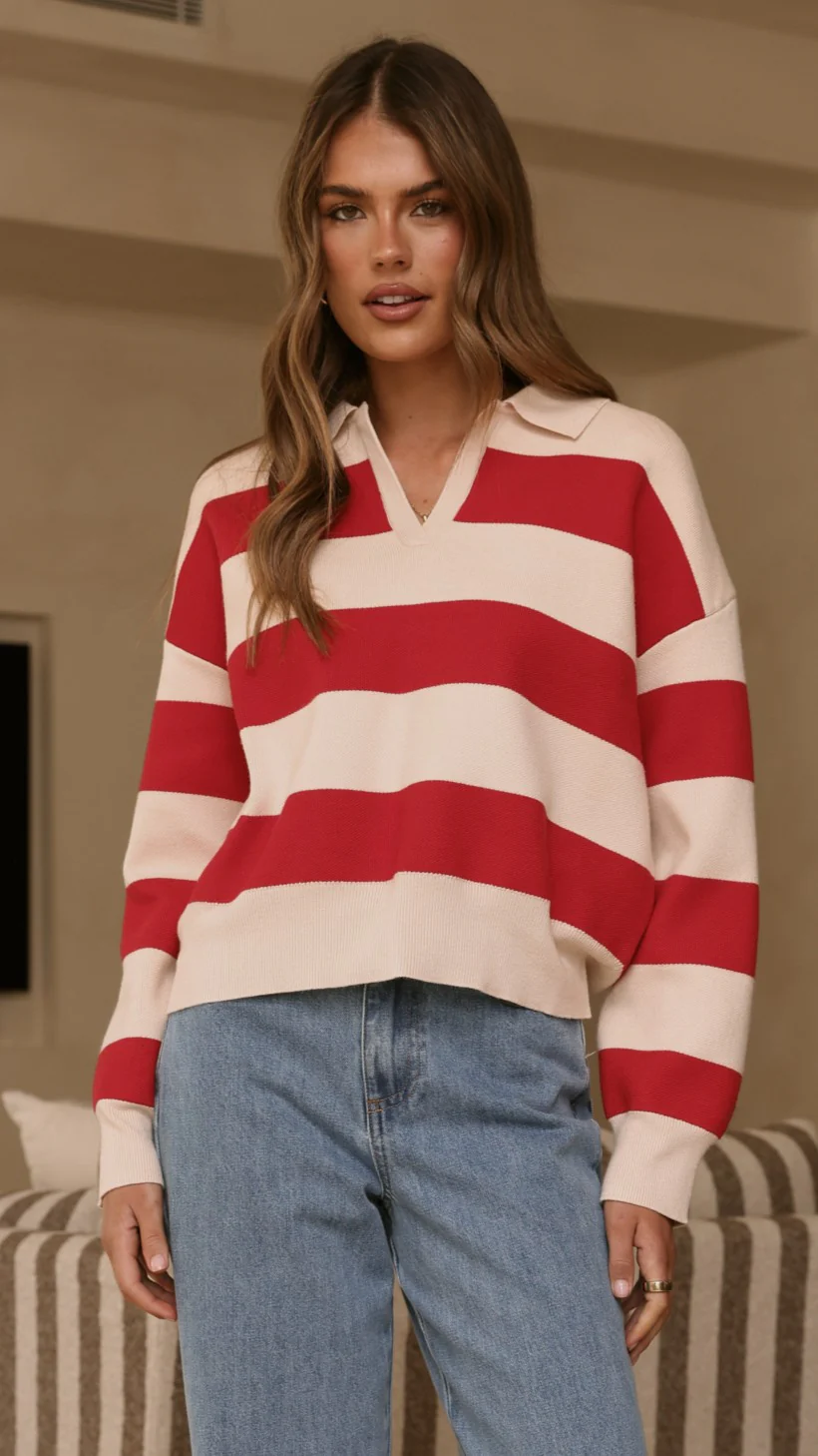 Kodi Sweater - Red/Beige Stripe - Image 5