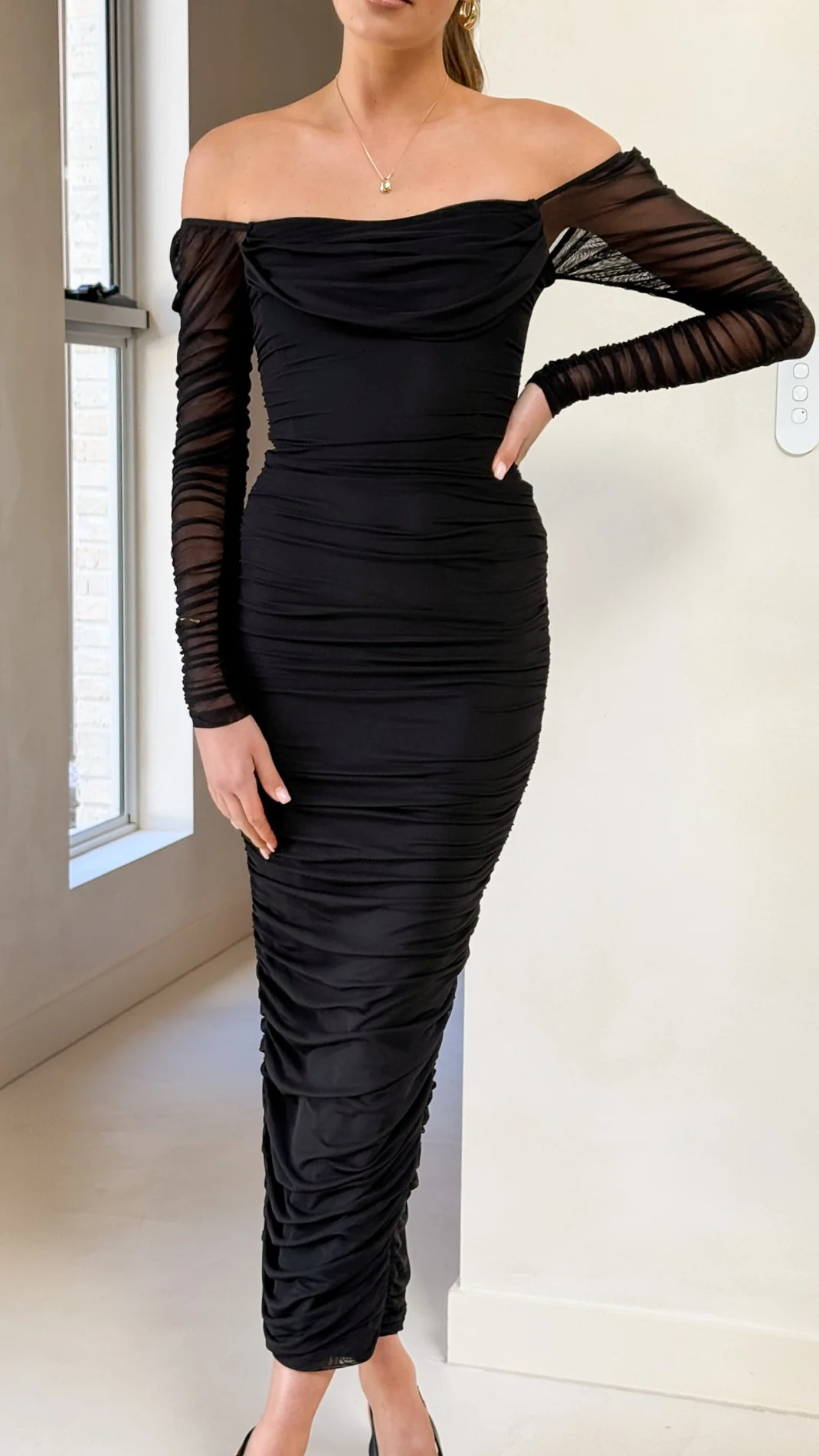 Kylie Maxi Dress Long Sleeve - Black - Image 6